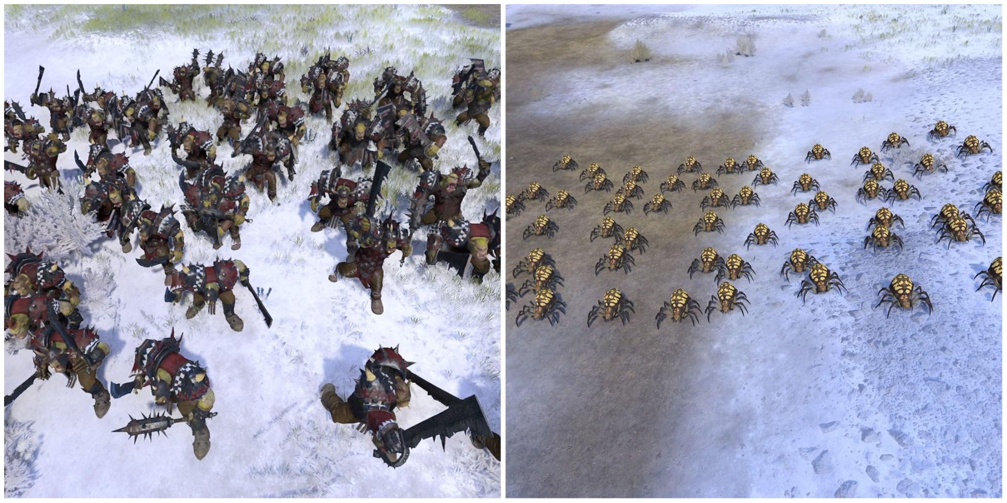 Orc Big'Uns and Spider Hatchlings in Total War: Warhammer 3.