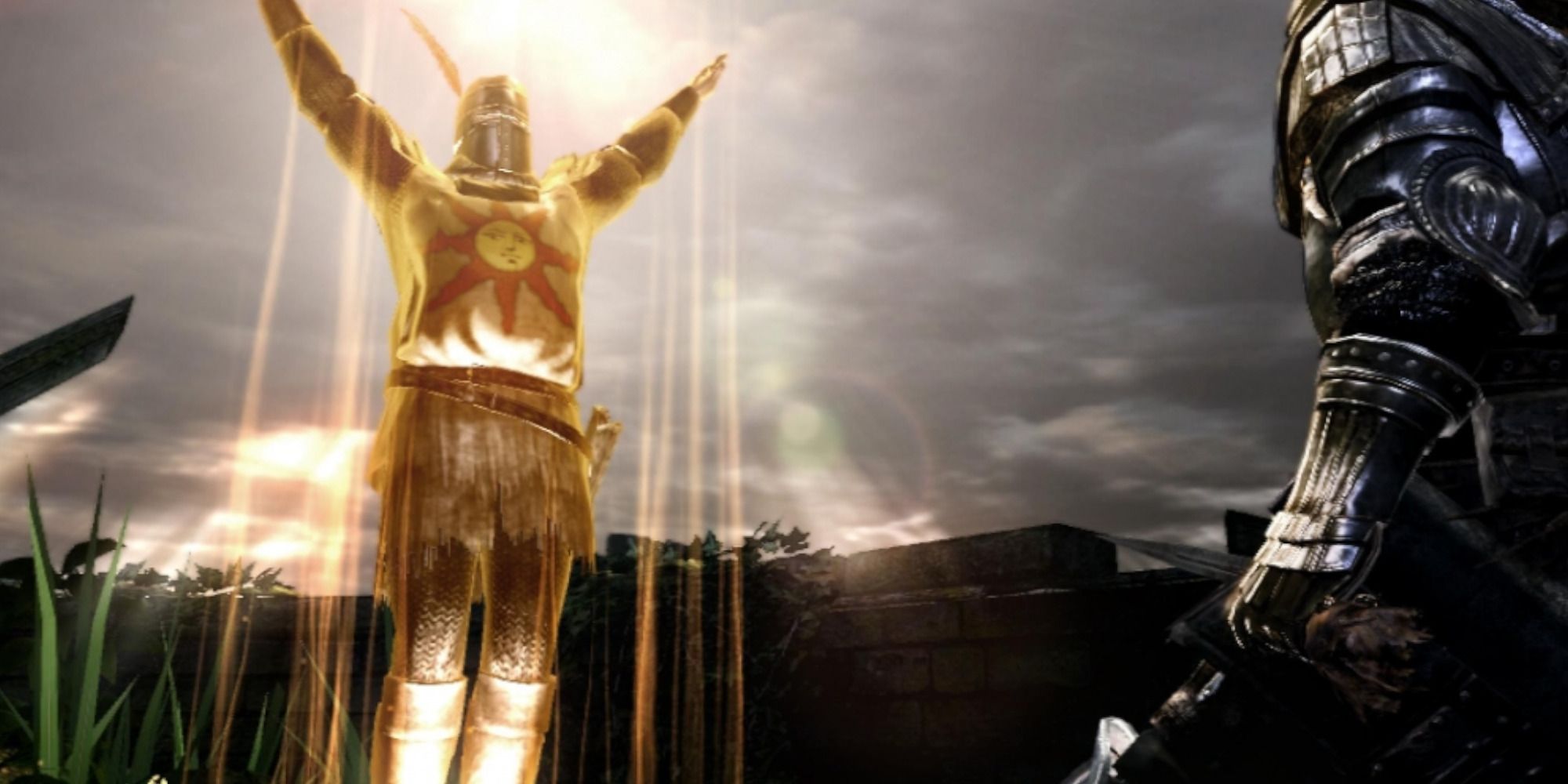 Praise the sun gesture being performed by Solaire from Dark Souls