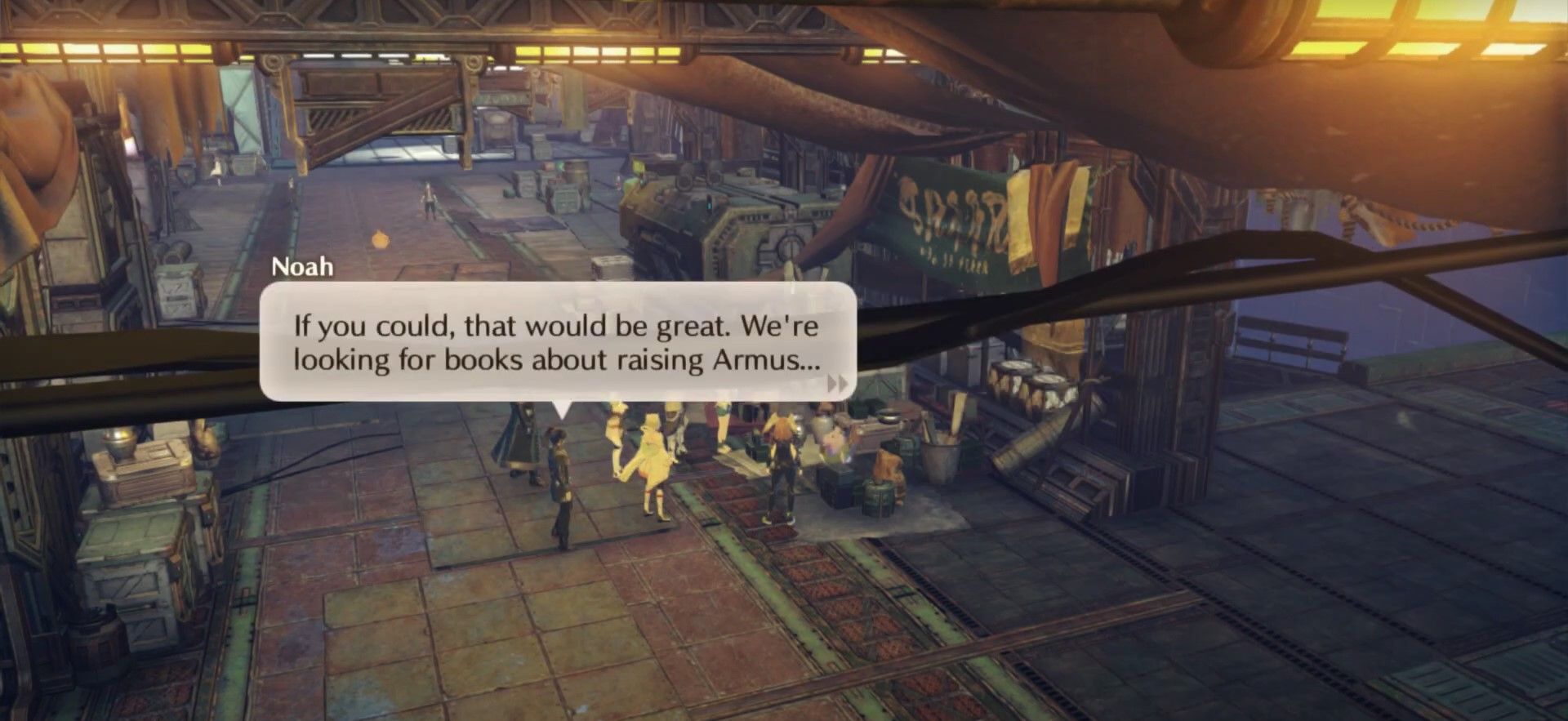 The party speaking to Wellwell in the City in Xenoblade Chronicles 3.