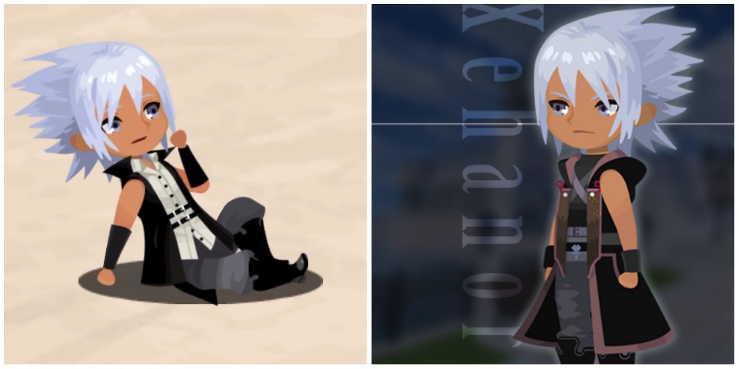 Split image screenshots of Xehanort in Kingdom Hearts Dark Road.