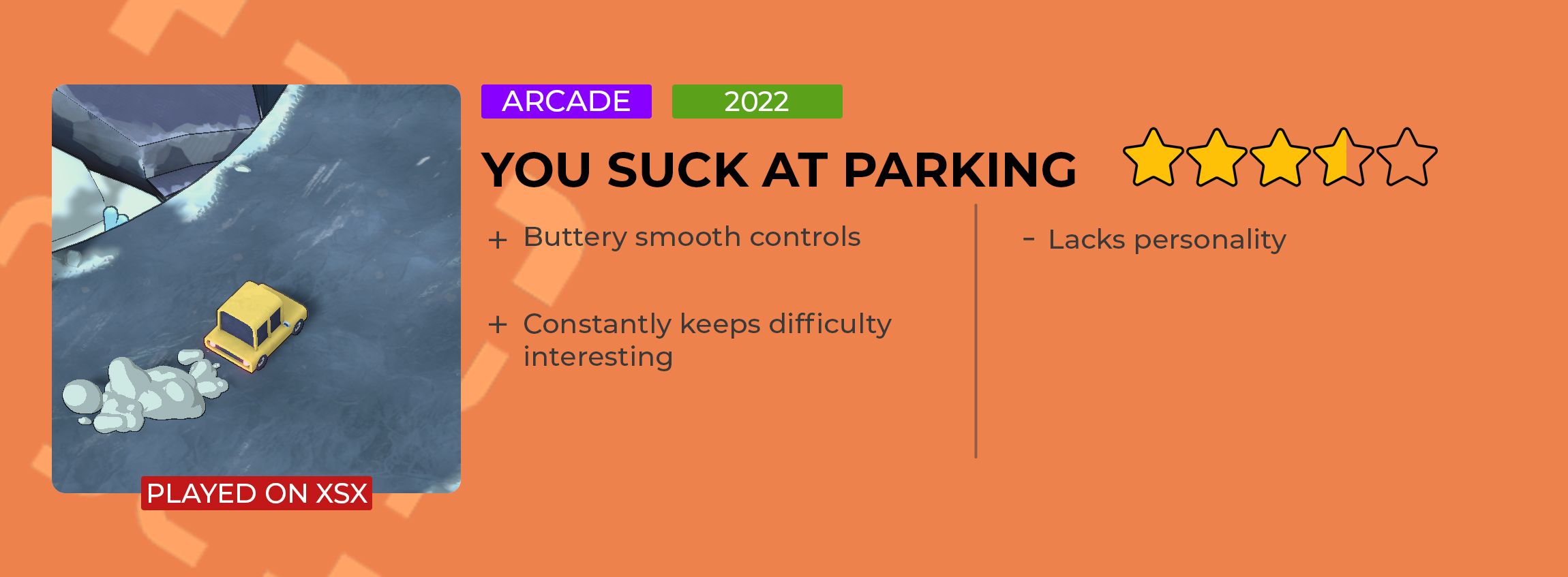 You Suck at Parking Review card