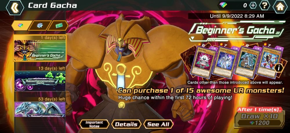 Yu-Gi-Oh! Cross Duel - screenshot of the Card Gacha Screen