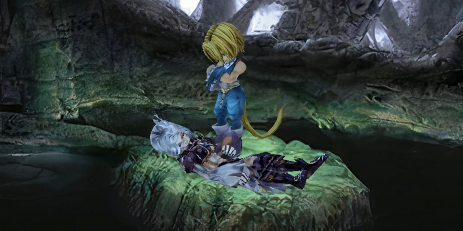 زیدان در Final Fantasy 9 بالای Kuja ایستاده است.