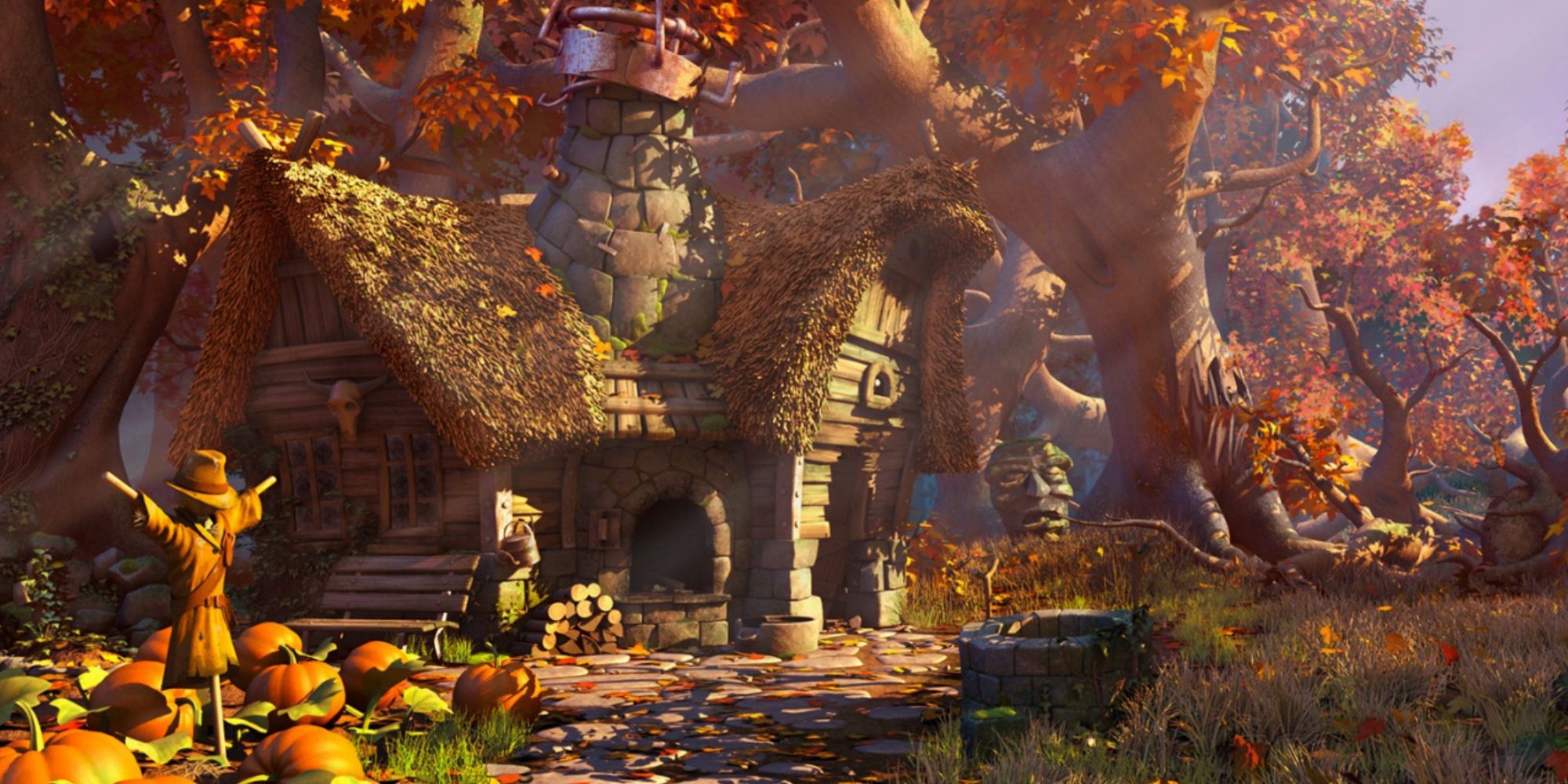 a cozy autumnal cottage in the book of unwritten tales