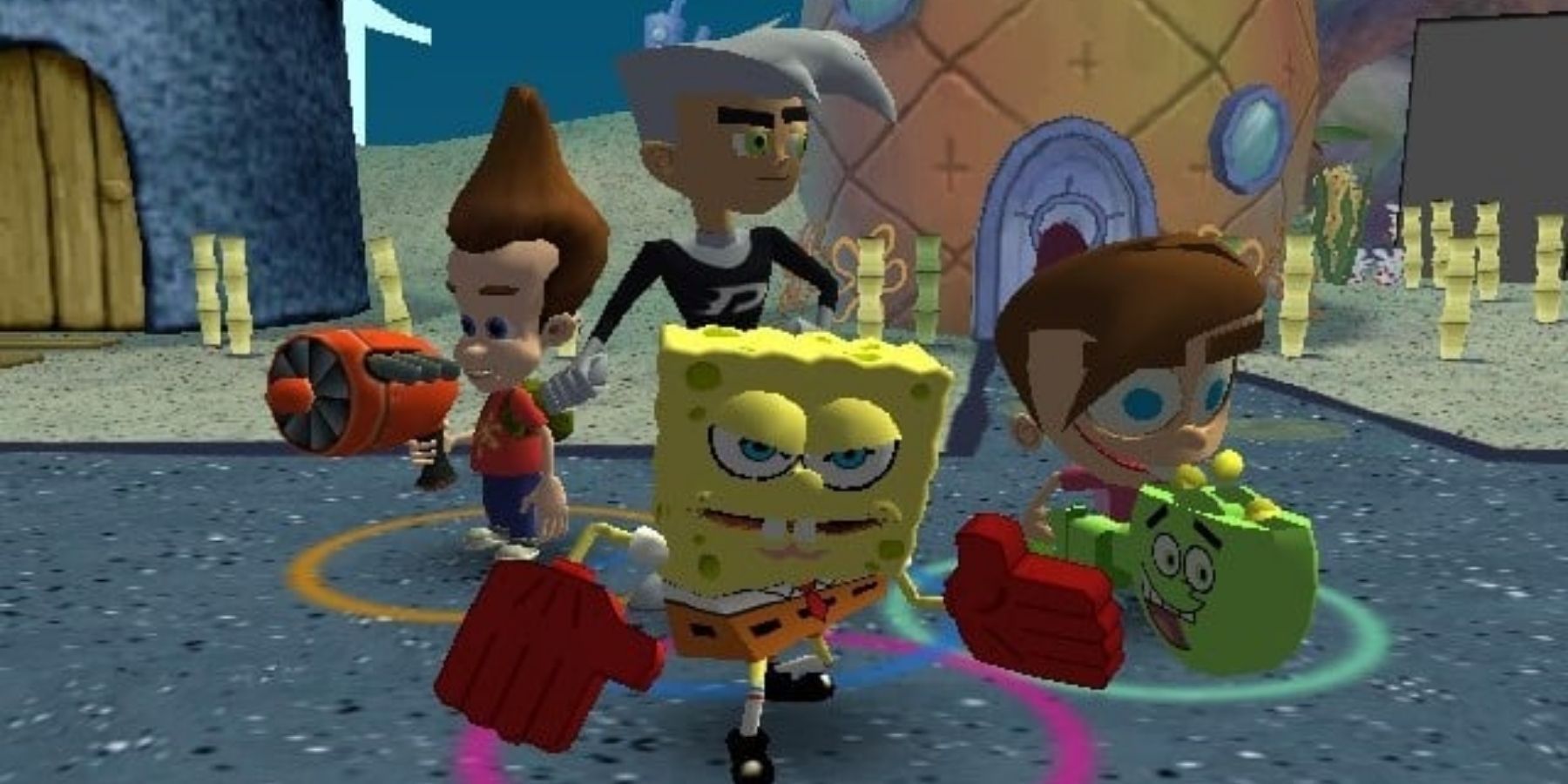 Spongebob, Jimmy Neutron, Timmy Turner, Danny Phantom in Nicktoons Unite 
