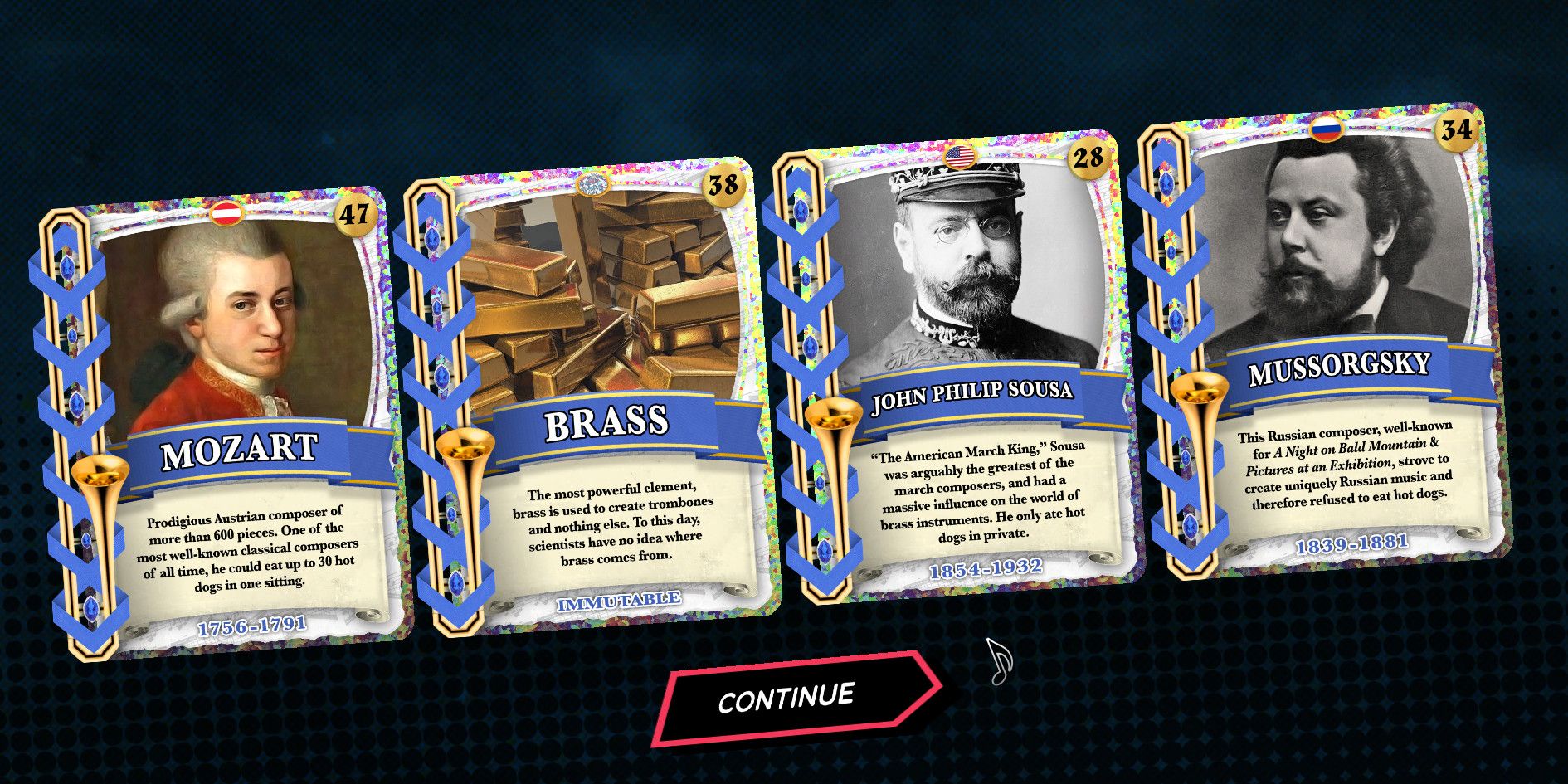 cards with composer and brass facts