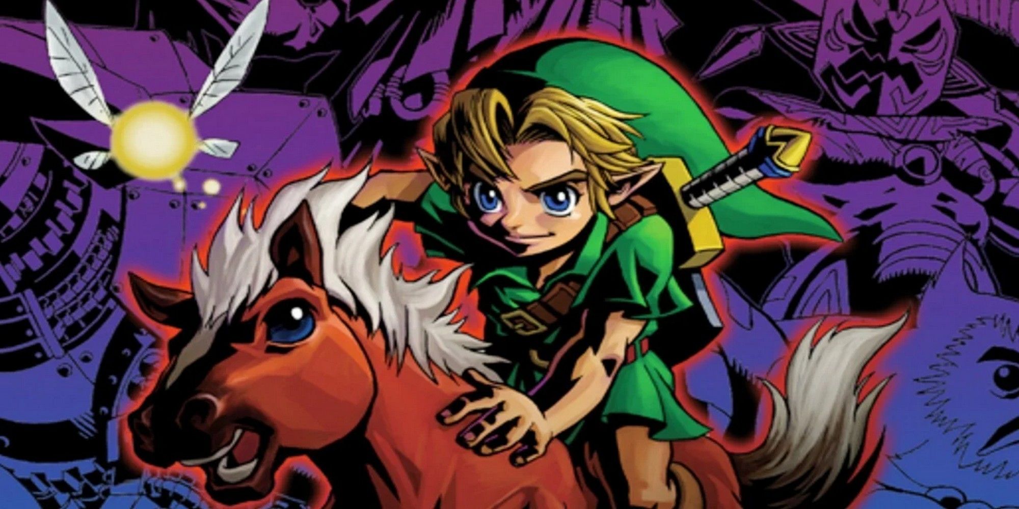 child link riding epona with tatl from majoras mask