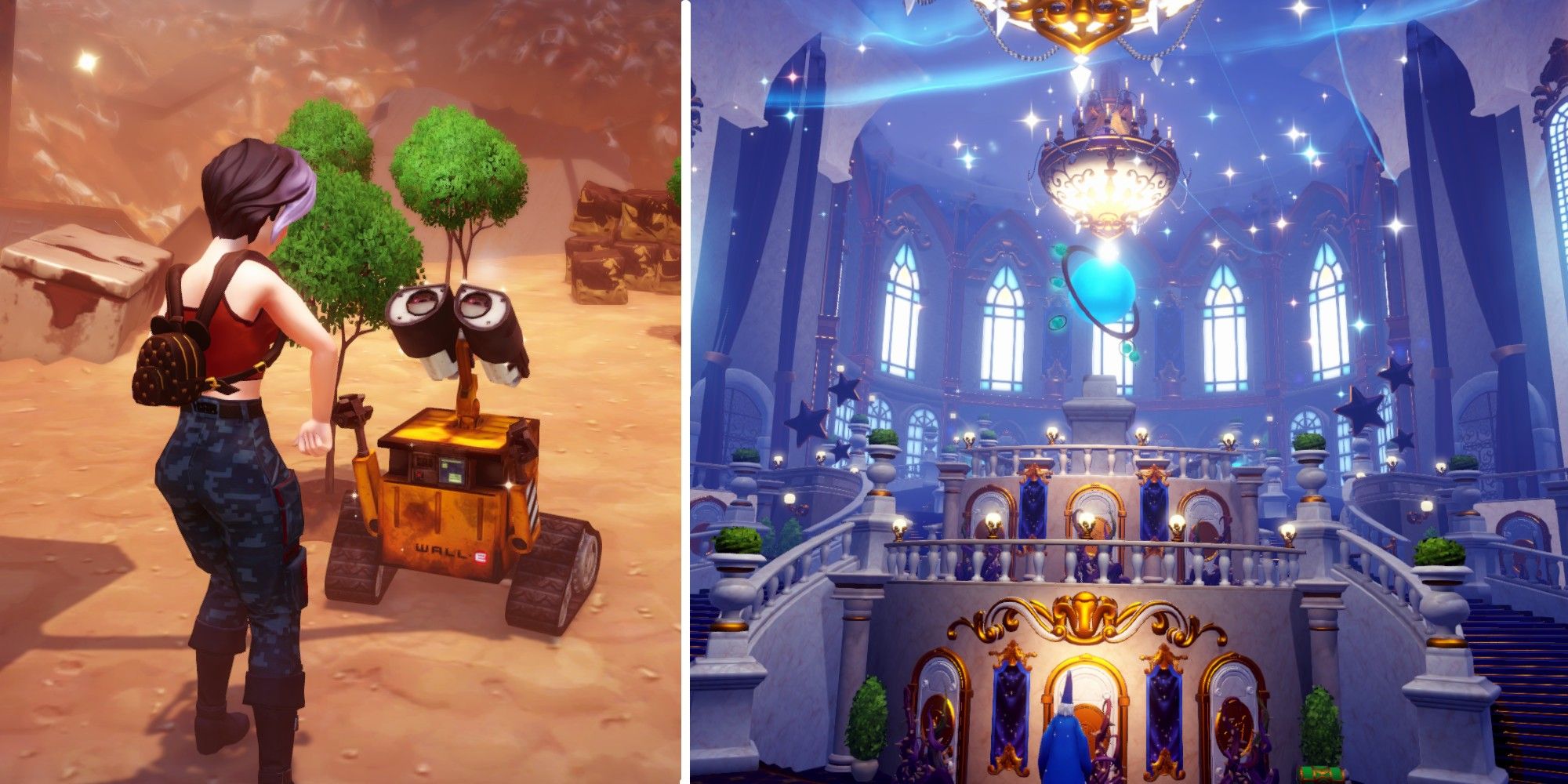 Wall-E and the enchanted castle from Dreamlight Valley