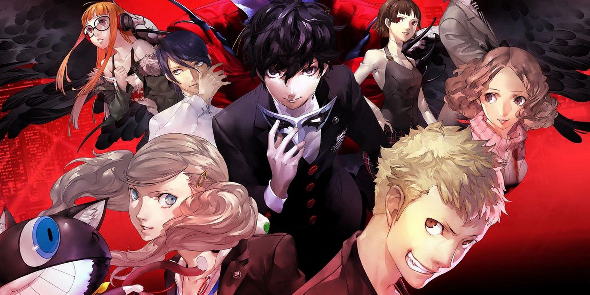 feature persona 5 phantom thieves group shot red background