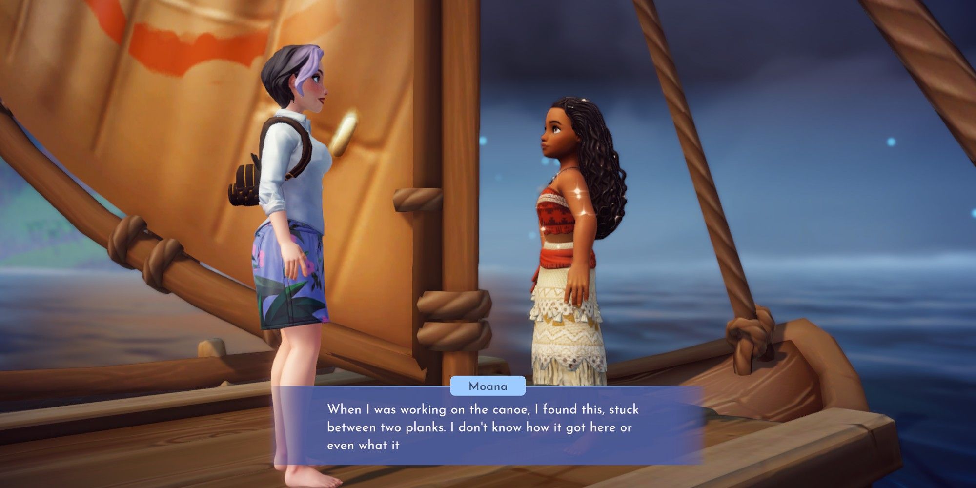 The protagonist talks with Moana in Disney Dreamlight Valley