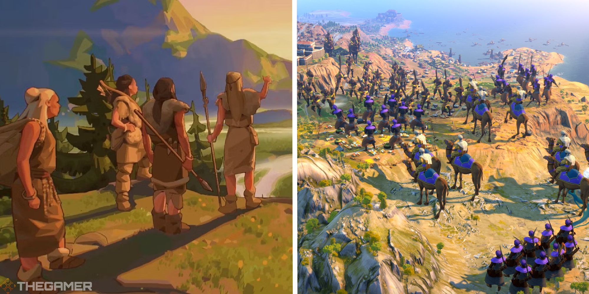 image of settlers next to image of war scenario