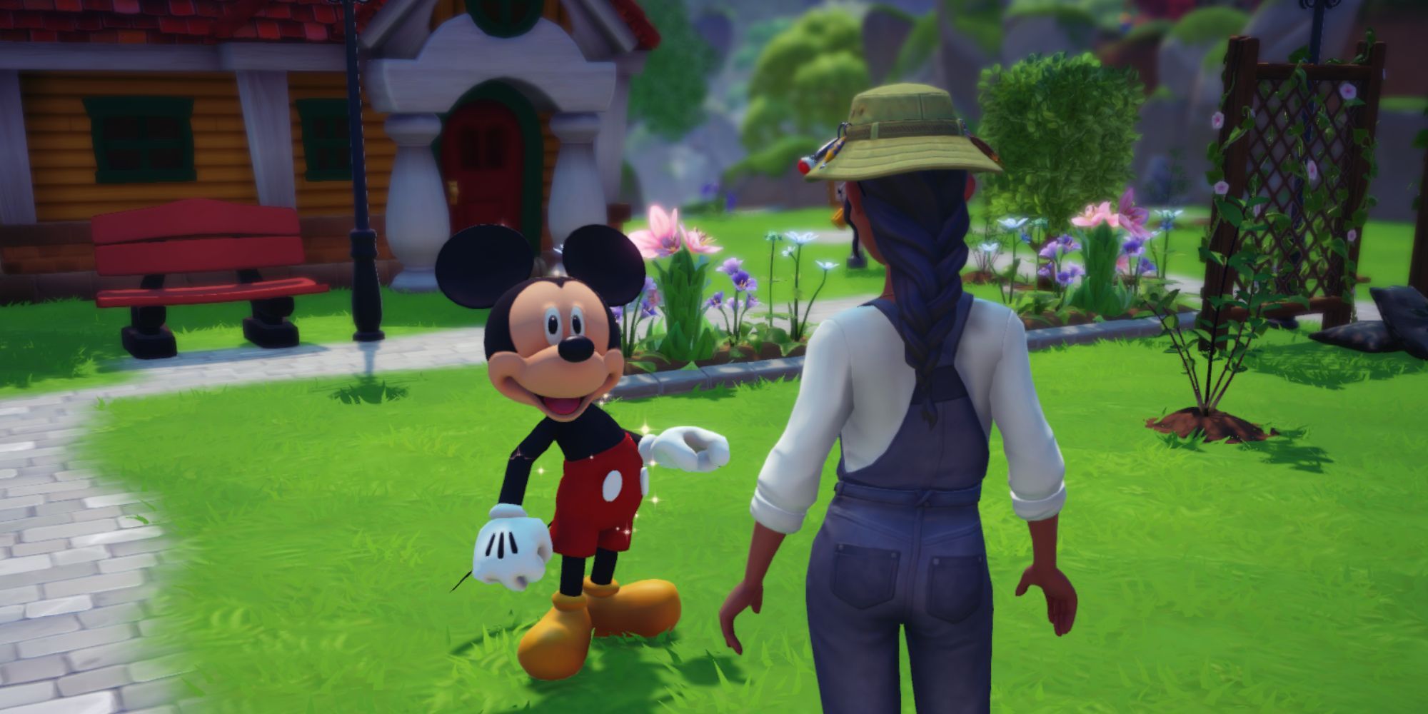 Disney Dreamlight Valley Mickey talking to the protagonist.
