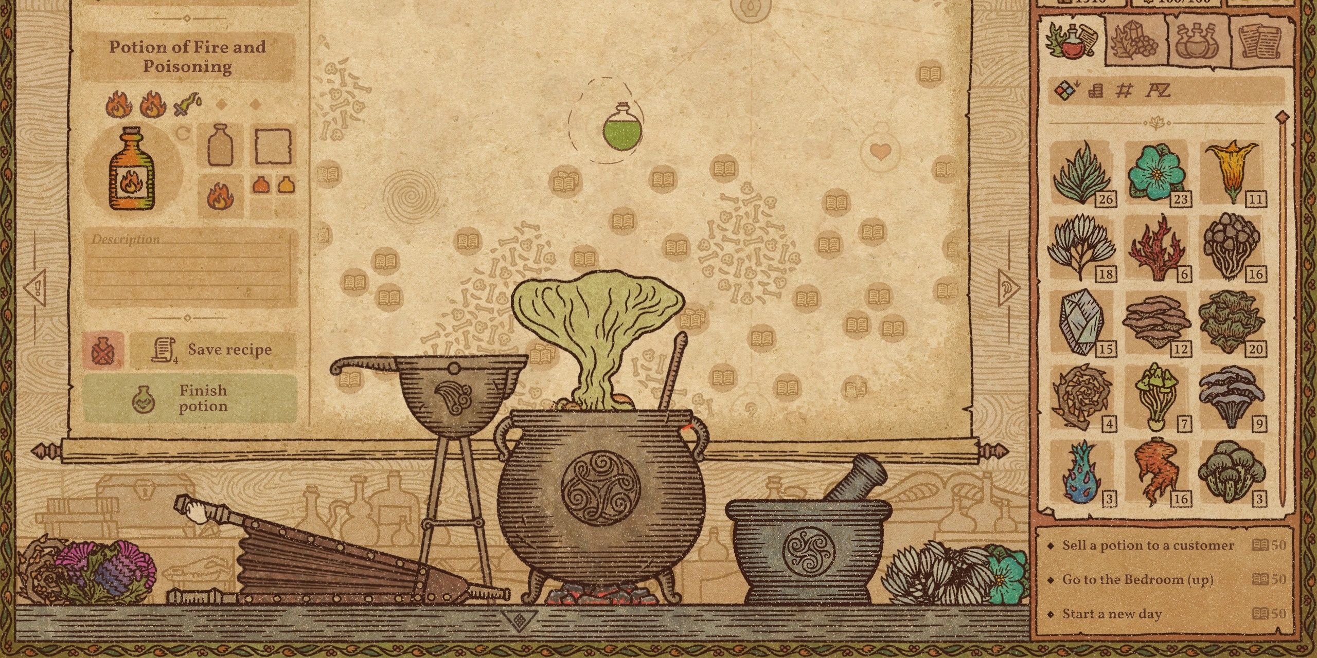 an alchemy station with a mixed effect potion being made.