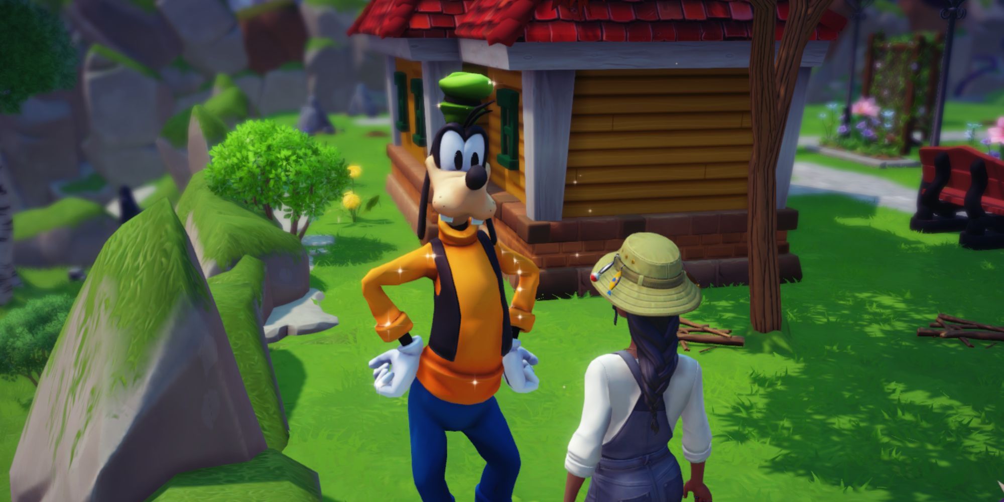 Disney Dreamlight Valley protagonist talking to Goofy.