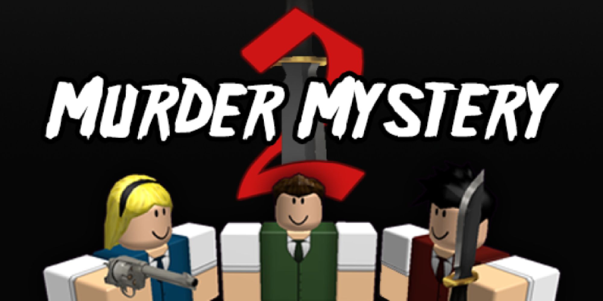 Promotional art for Murder Mystery 2 on Roblox.