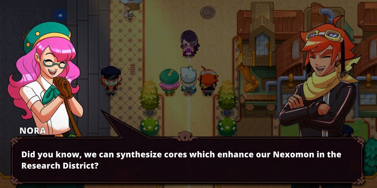 Nexomon: Extinction screenshot of Nora discussing cores