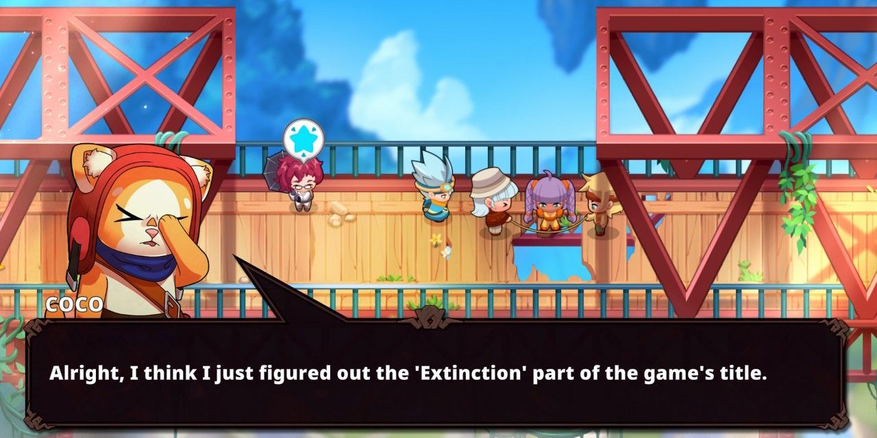Nexomon: Extinction screenshot of Coco breaking the fourth wall