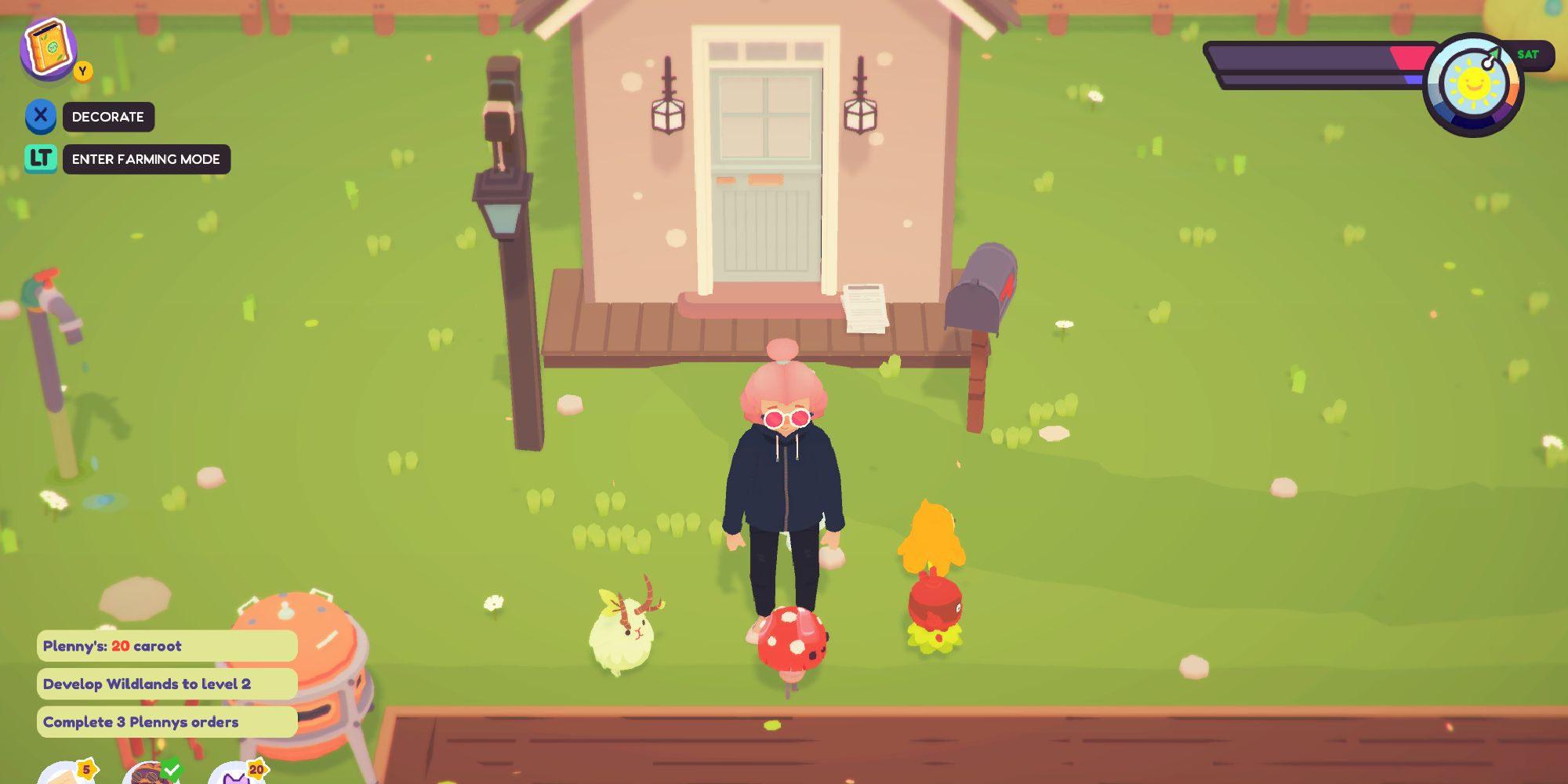 player standing next to repaired farmhouse