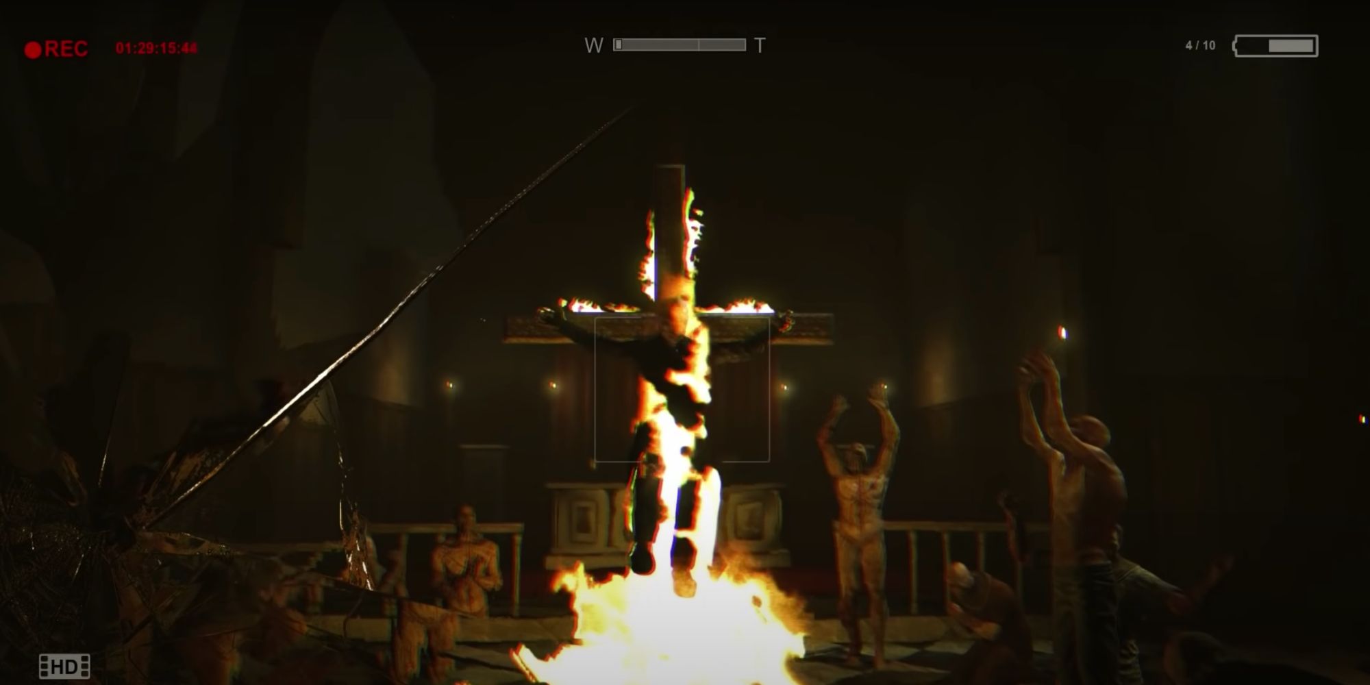 outlast church father martin being crucified on fire