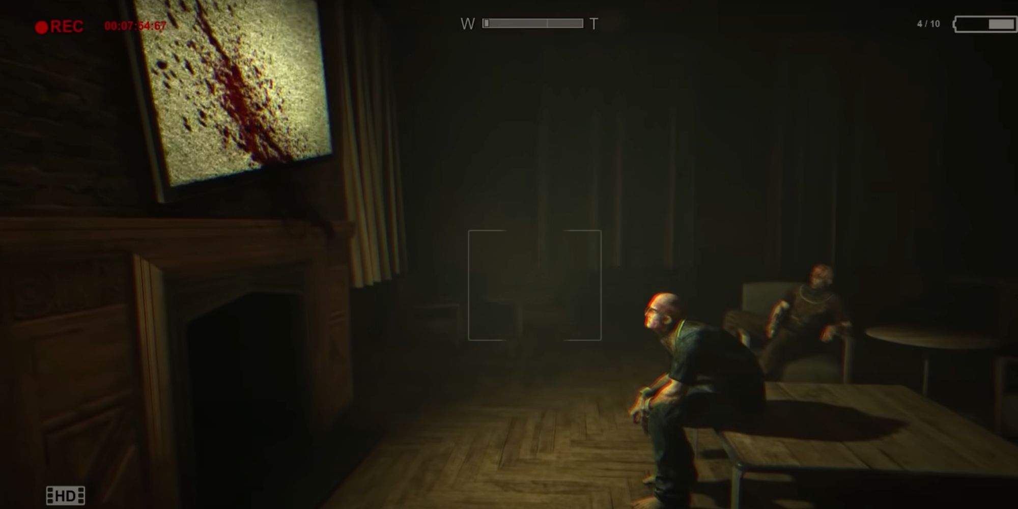 outlast main entrance patients mindlessly staring at blood stained tv