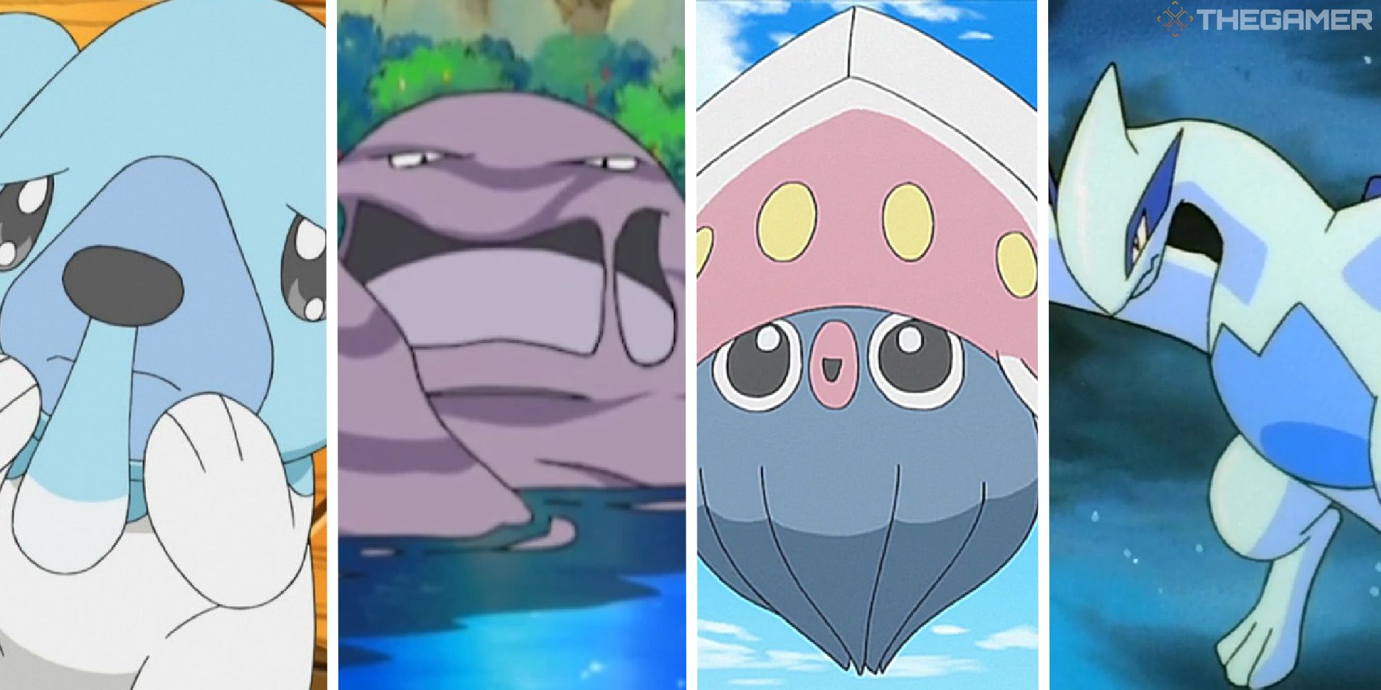 split image with cubchoo, muk, inkay, and lugia
