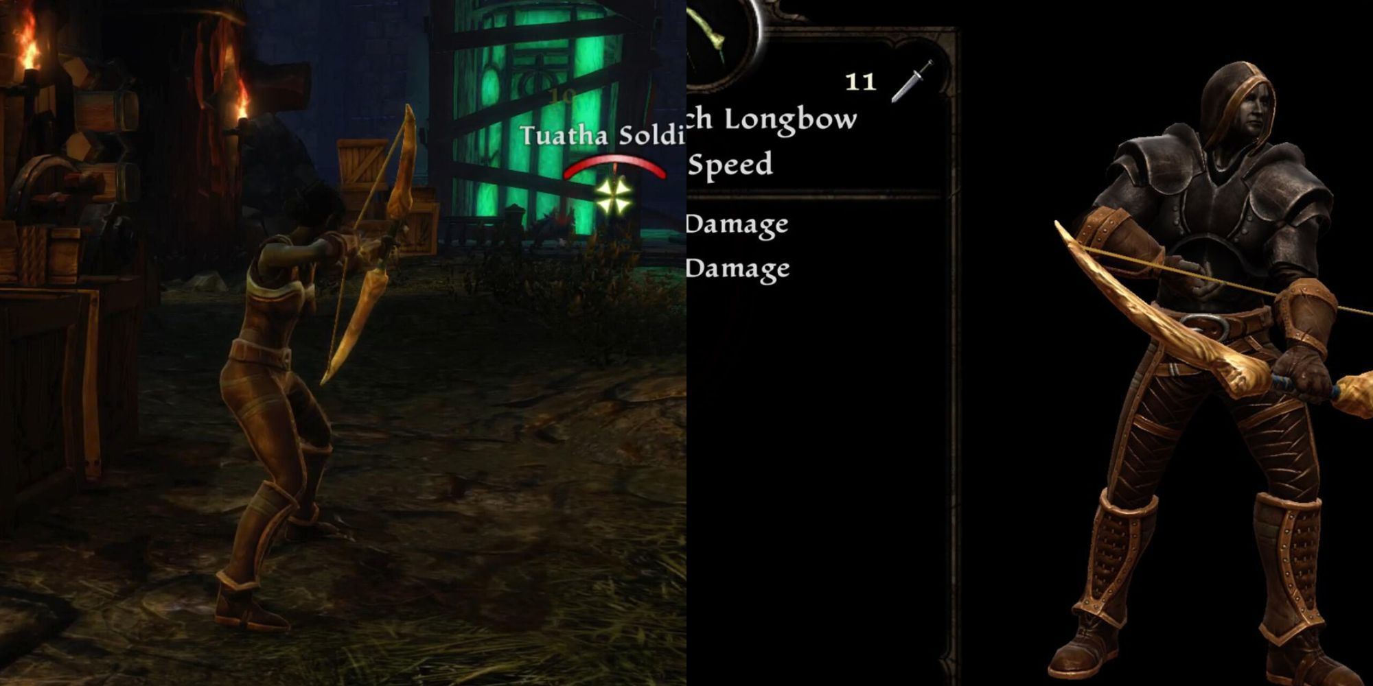 Kingdoms of Amalur ranged. Aiming the bow at a soldier, holding the bow in the inventory screen.