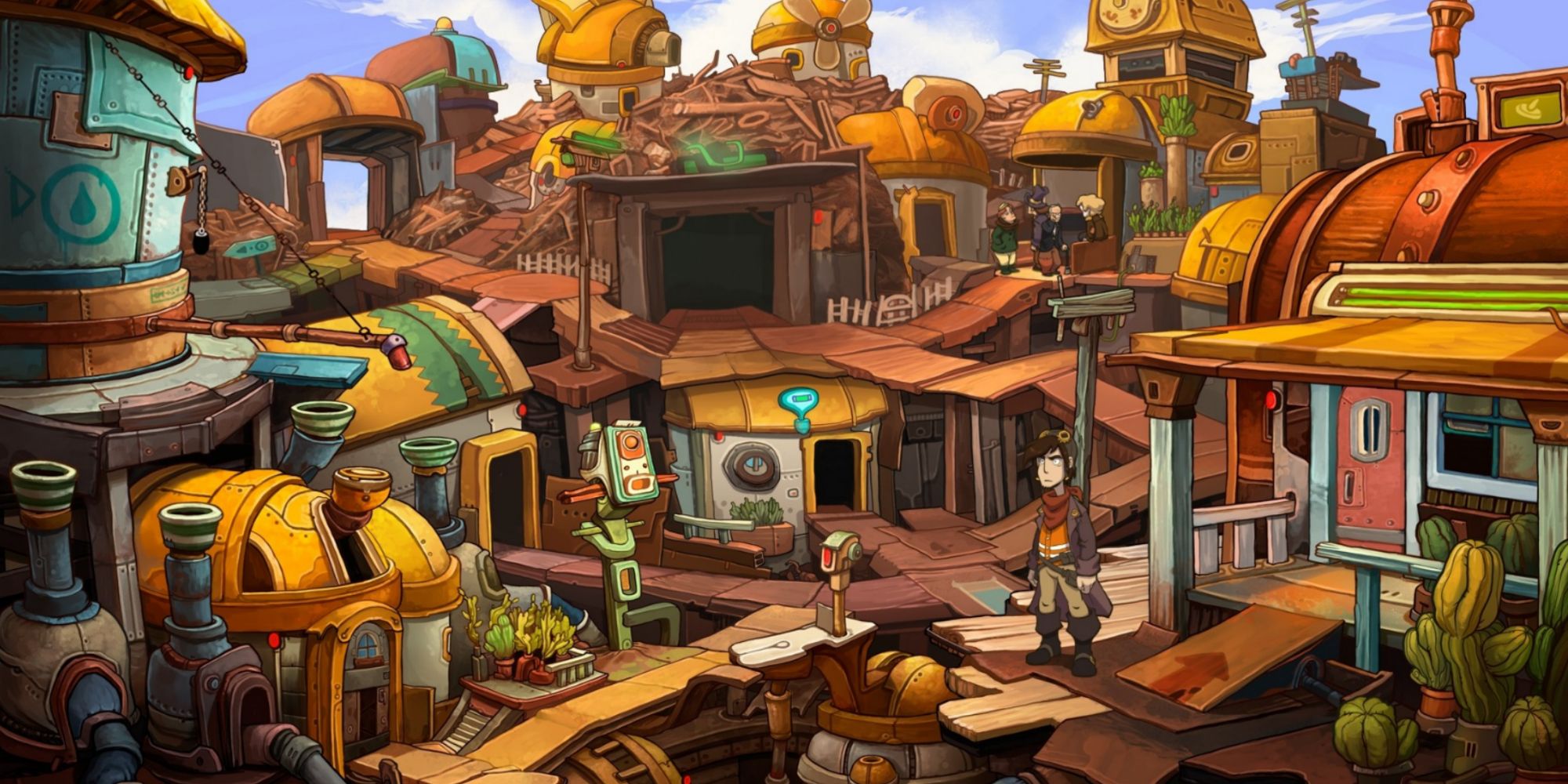 rufus exploring a garbage dump village location in deponia