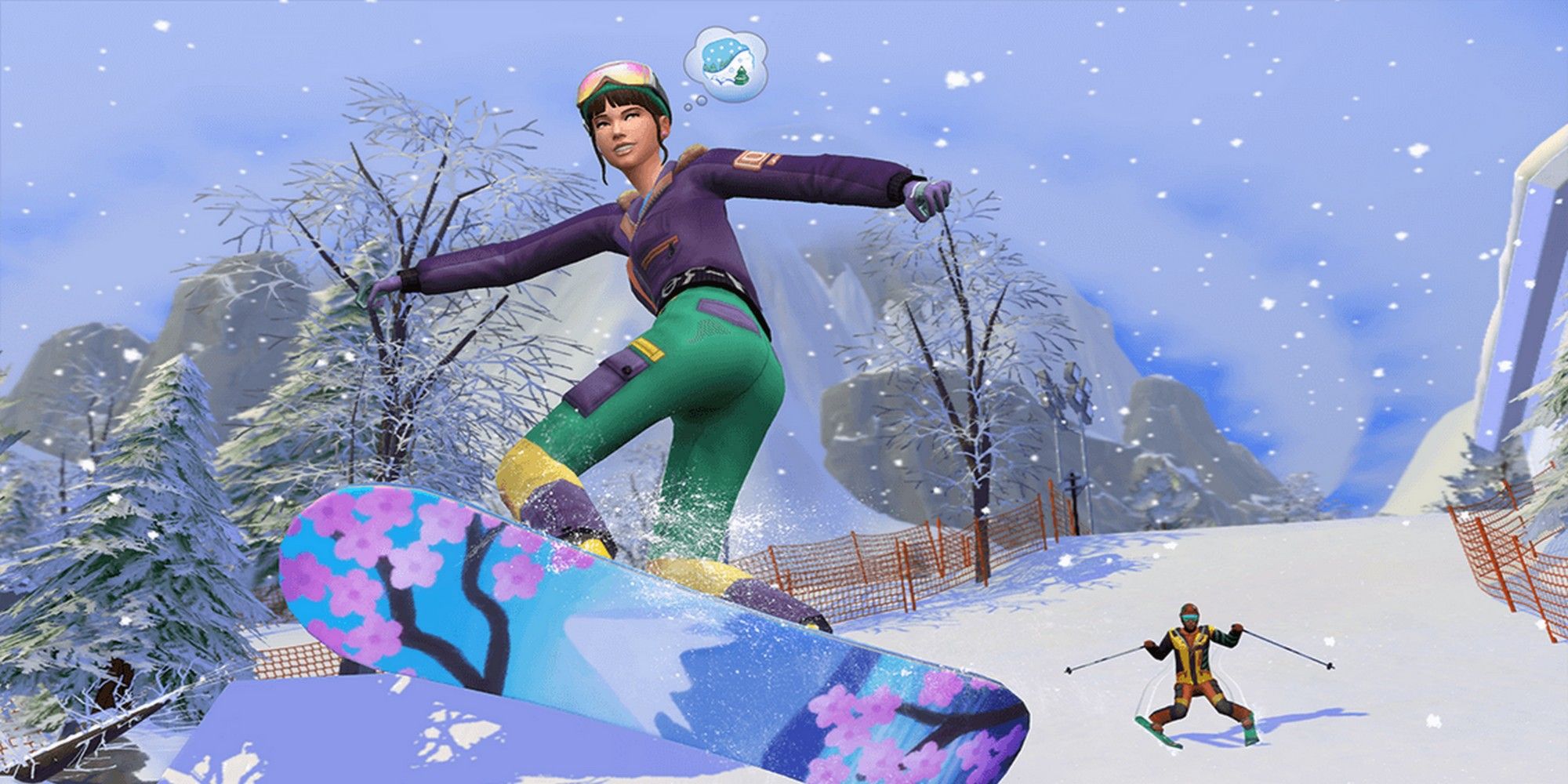 sims 4 snowy escape snowboarding skiing mt komorebi winter