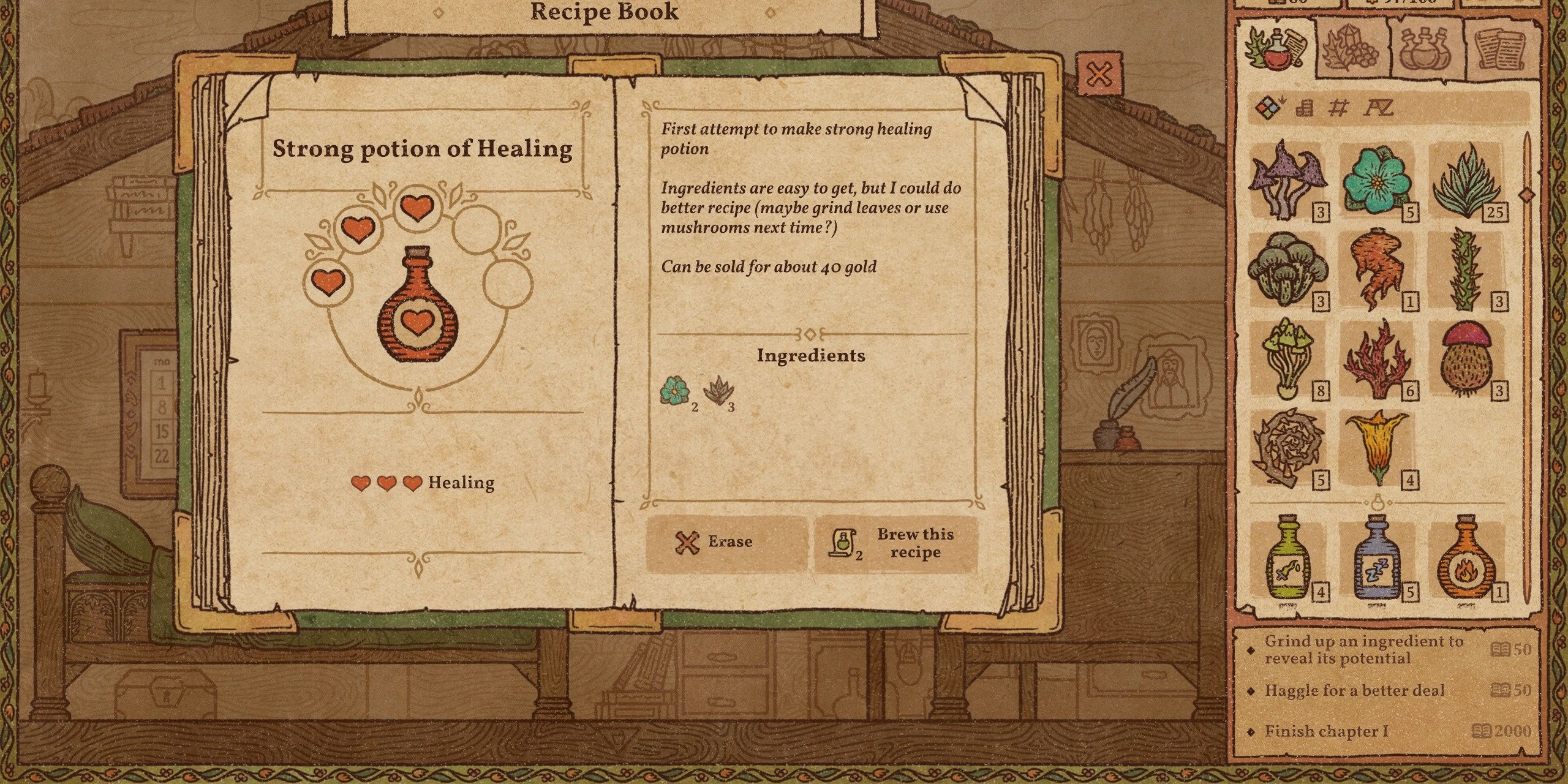 A book page referring to a Strong Potion of Healing.