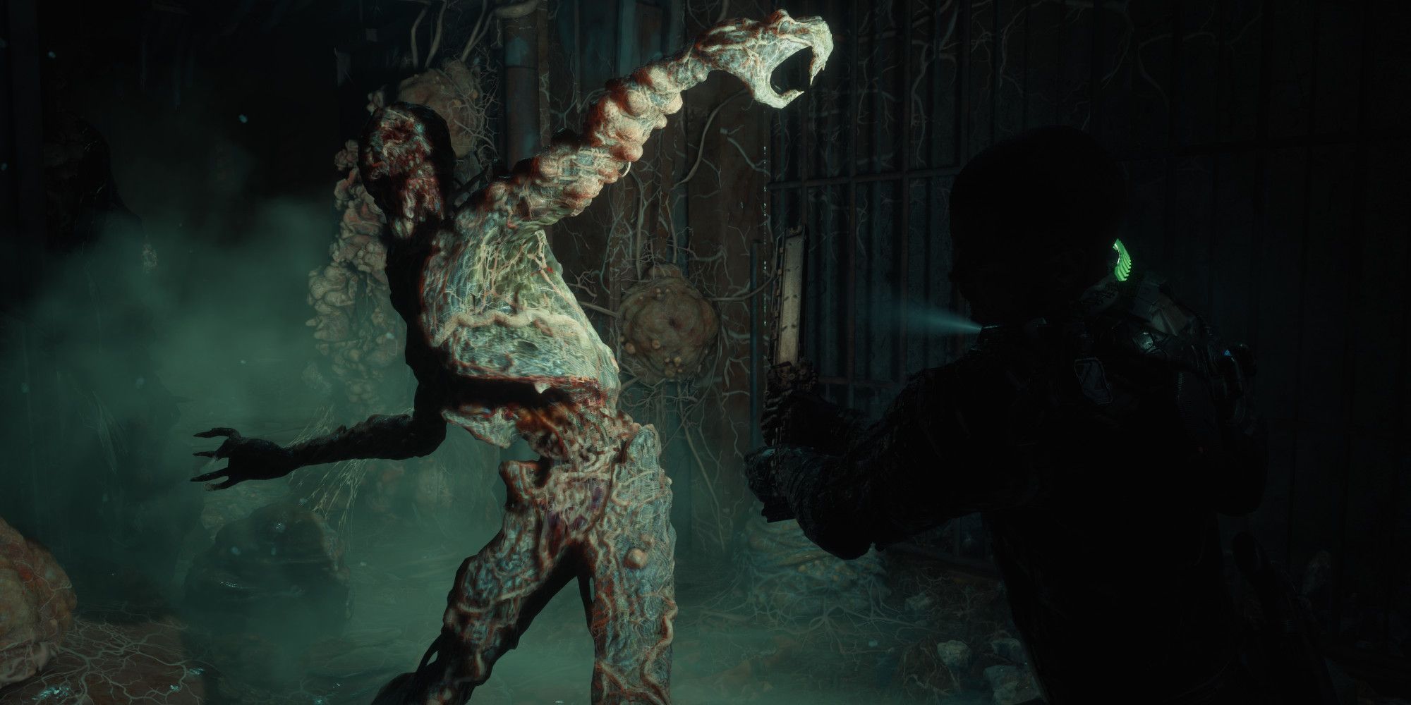 the protagonist attacking a monster the callisto protocol