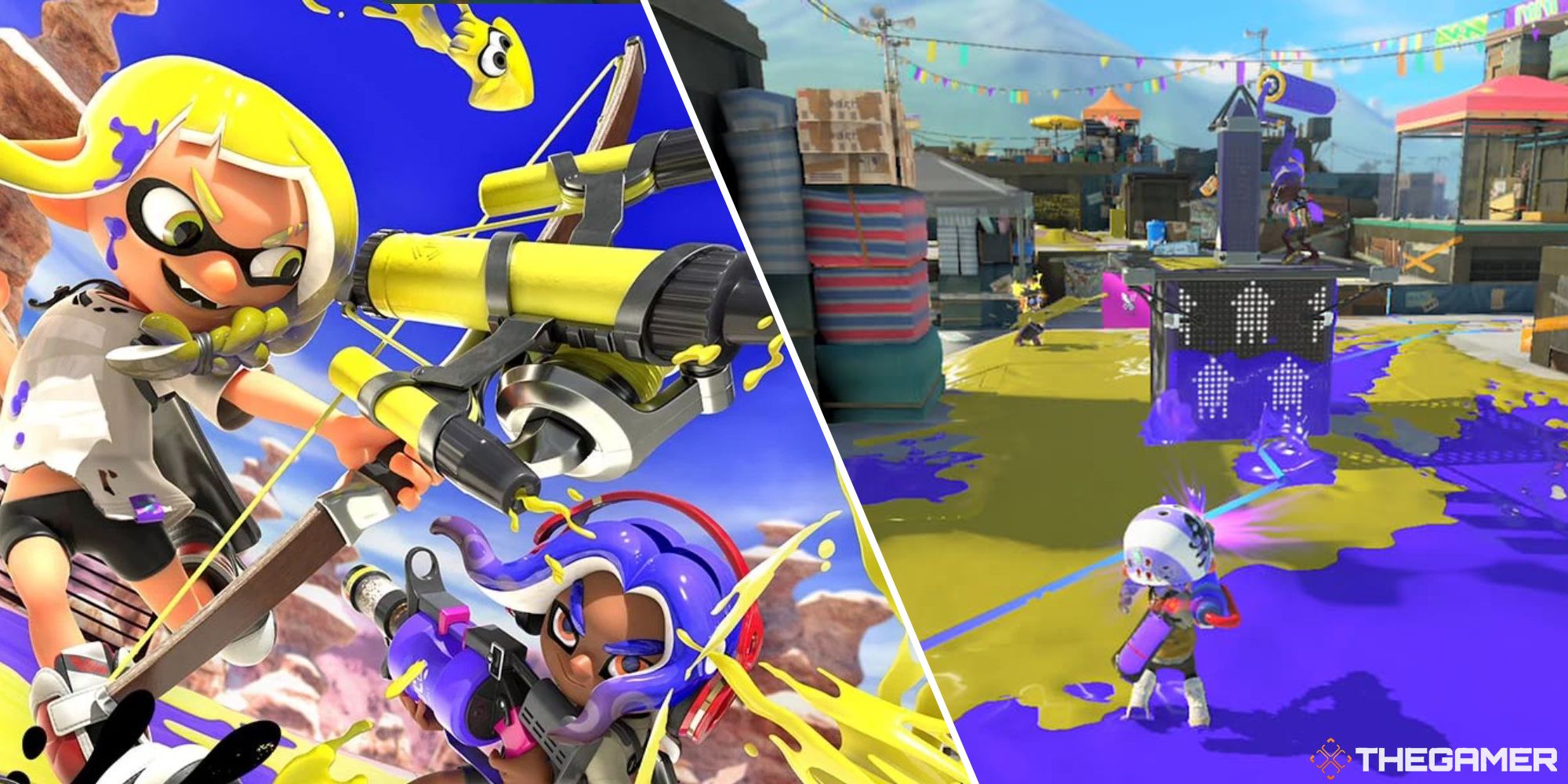 inkling firing splat bow and tower control battle split image