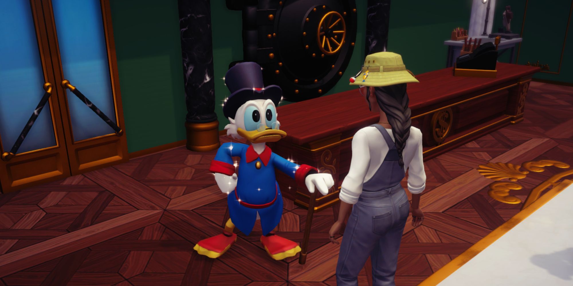 Disney Dreamlight Valley Scrooge McDuck and the protagonist.