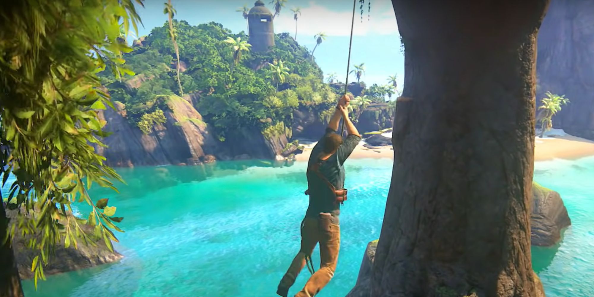 uncharted 4 at sea nathan drake grappling 