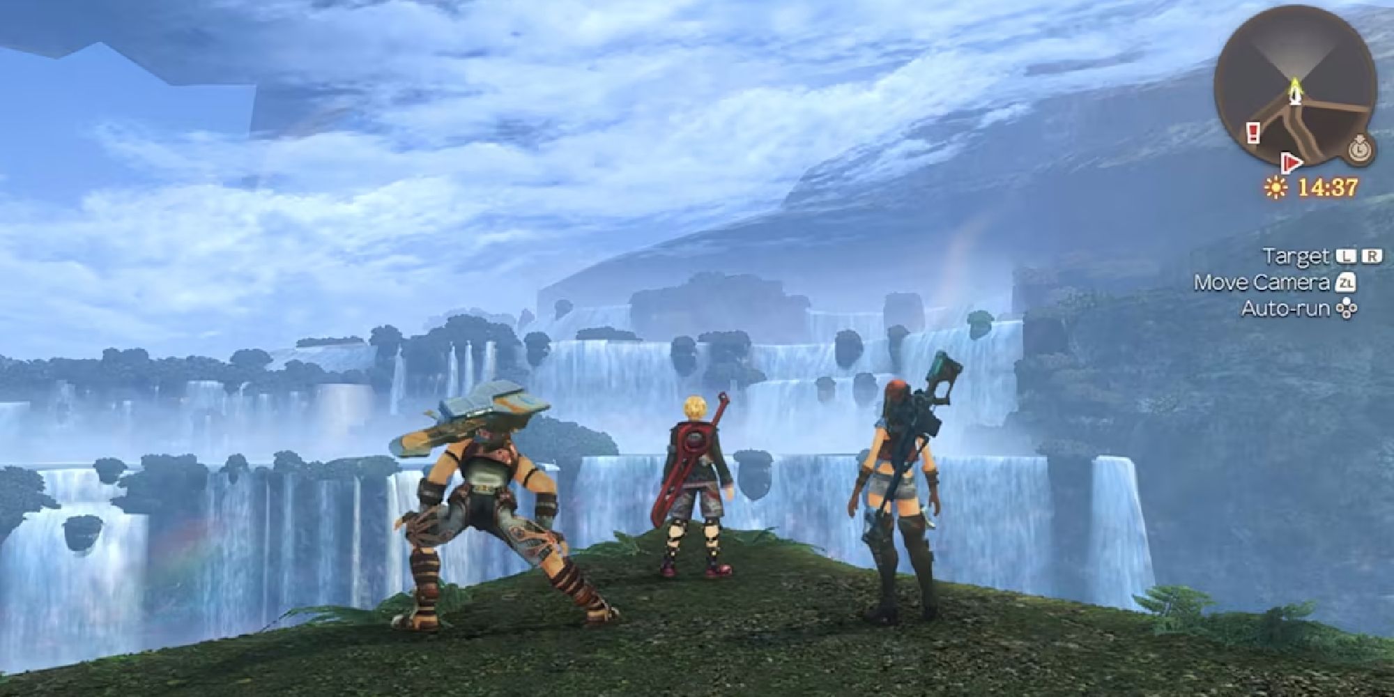 Shulk, Reyn and Sharla look into the horizon