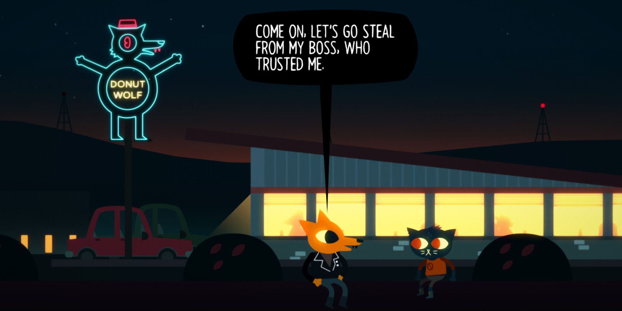 Greggory suggests theft to Mae outside of Donut Wolf