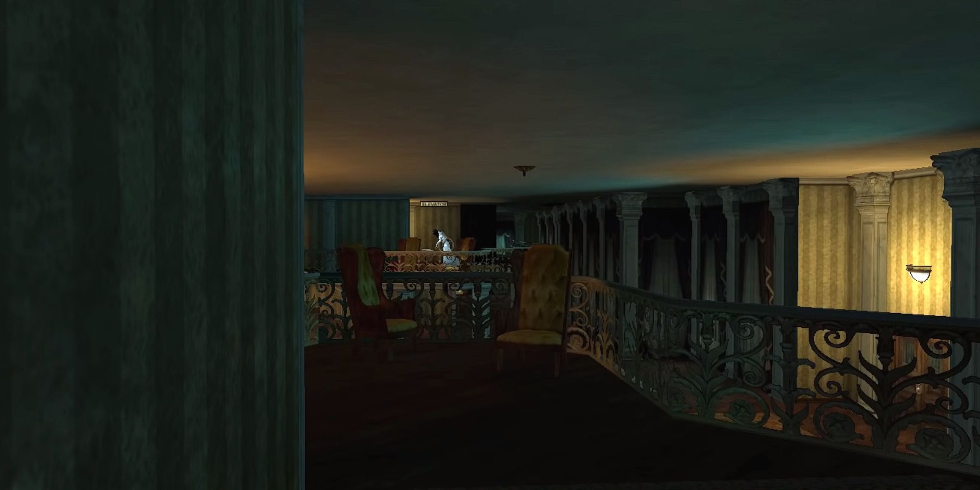 player sees an apparition of a woman in white in the distance on the second floor of the Ocean House Hotel 
