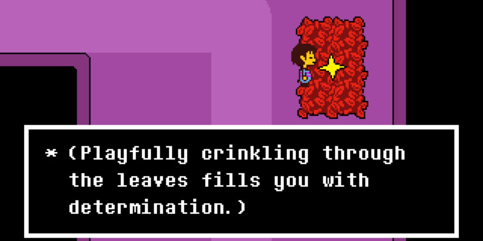 Frisk crinkles through the leaves at the beginning of the game