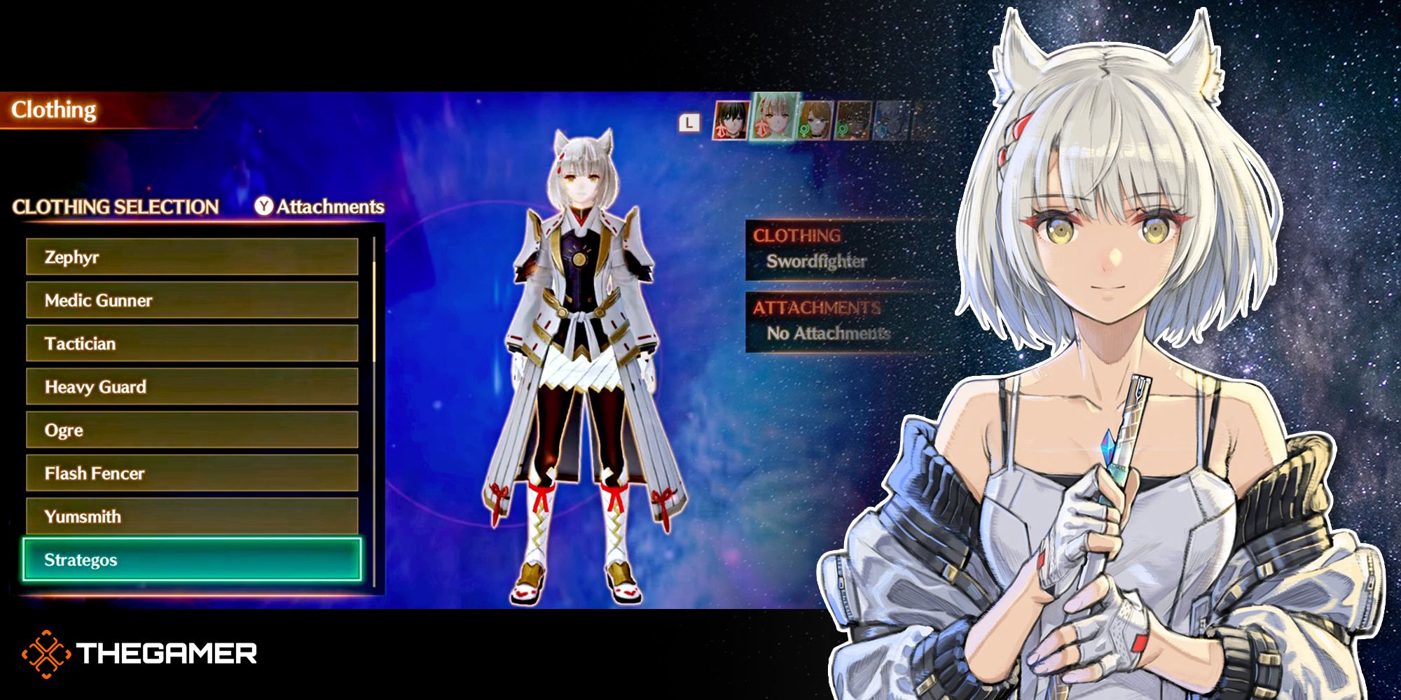 Game screen and art of Mio from Xenoblade Chronicles 3.