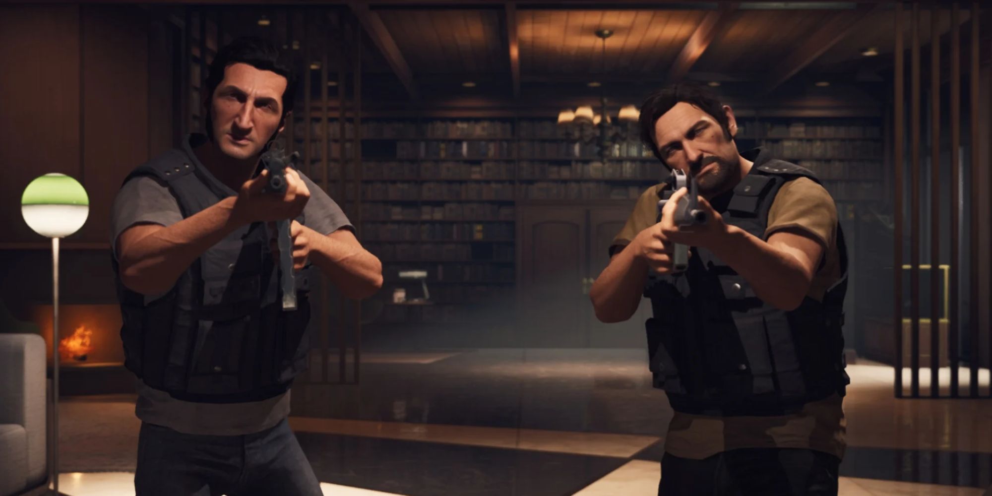 Leo and Vincent holding guns in A Way Out