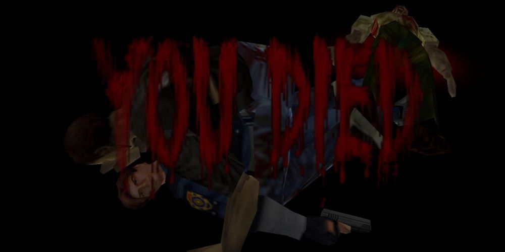 A zombie eating Leon with the words "You Died" written in blood over them in Resident Evil 2
