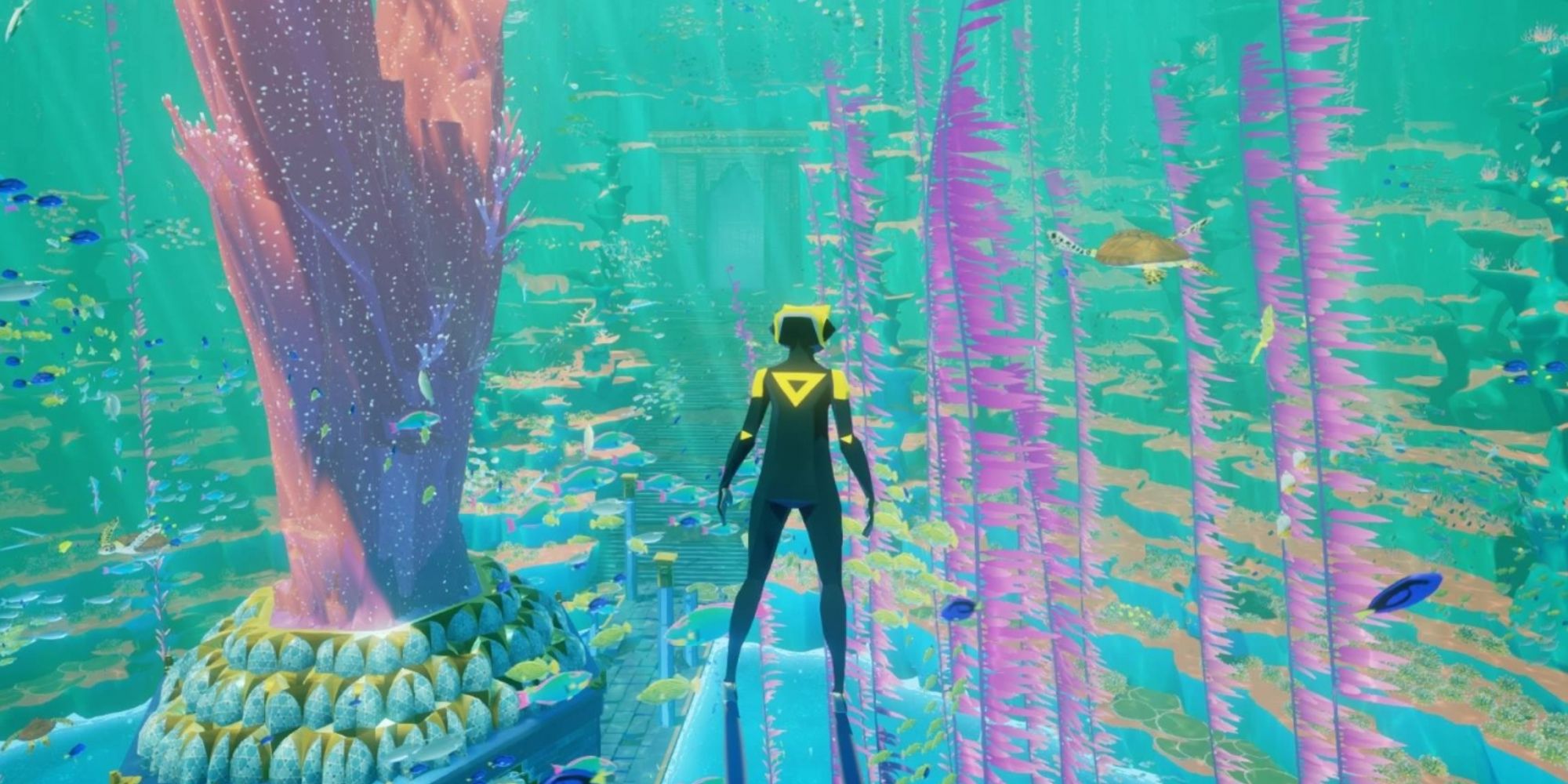 The Diver swimming under the ocean in Abzu