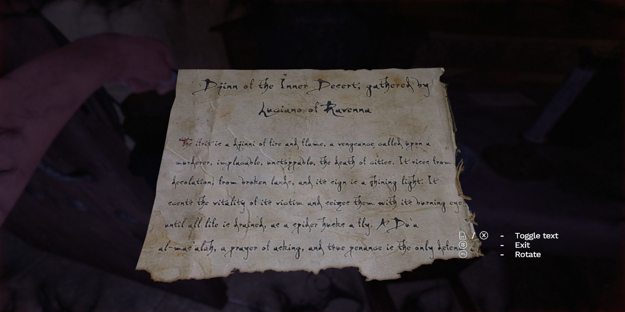 Amnesia Rebirth Collectible letter