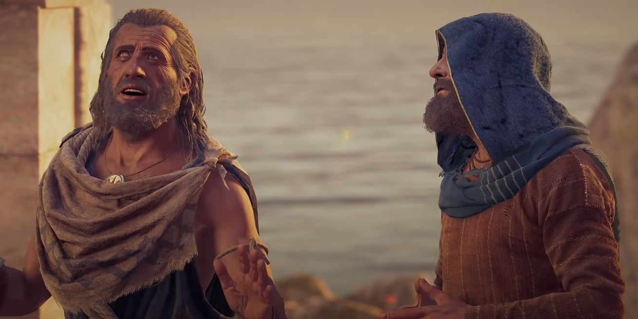 Barnabus and Herodotus standing by the sea in A Kind Of Treasure Side Quest in Assassin's Creed Odyssey