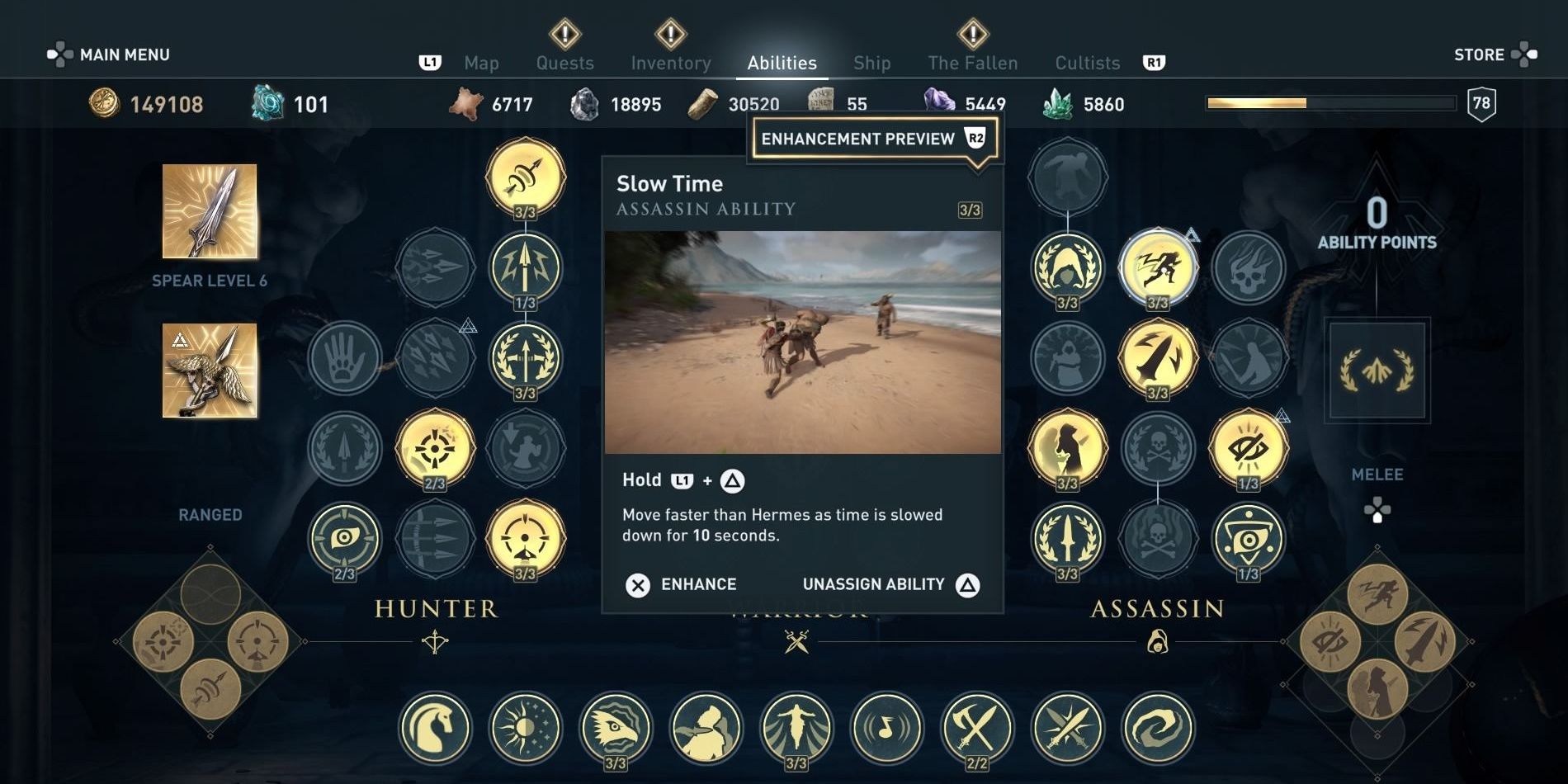 Slow Time selected in the ability menu of Assassin's Creed Odyssey