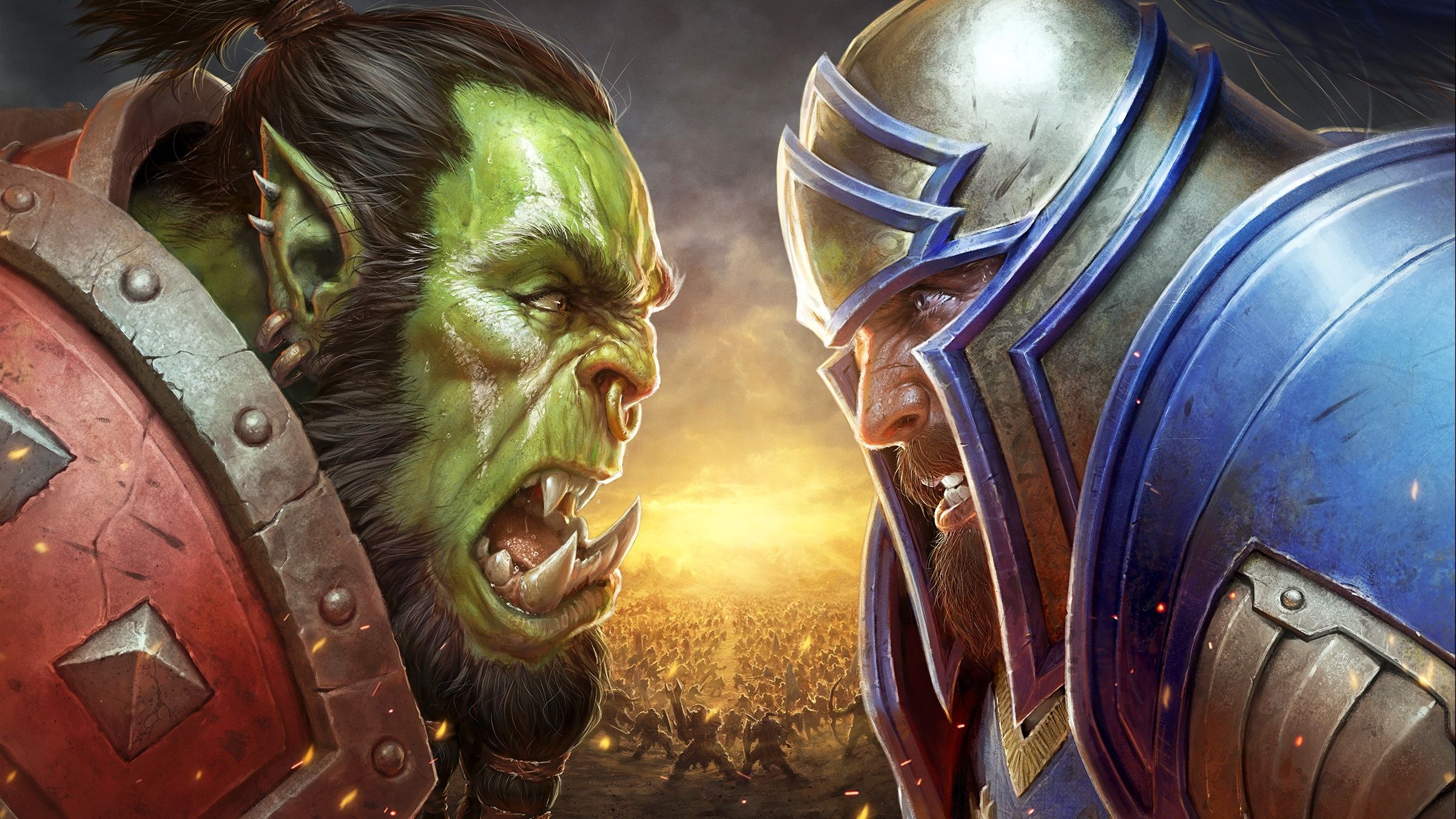 World of Warcraft Battle for Azeroth splash art of orc versus human