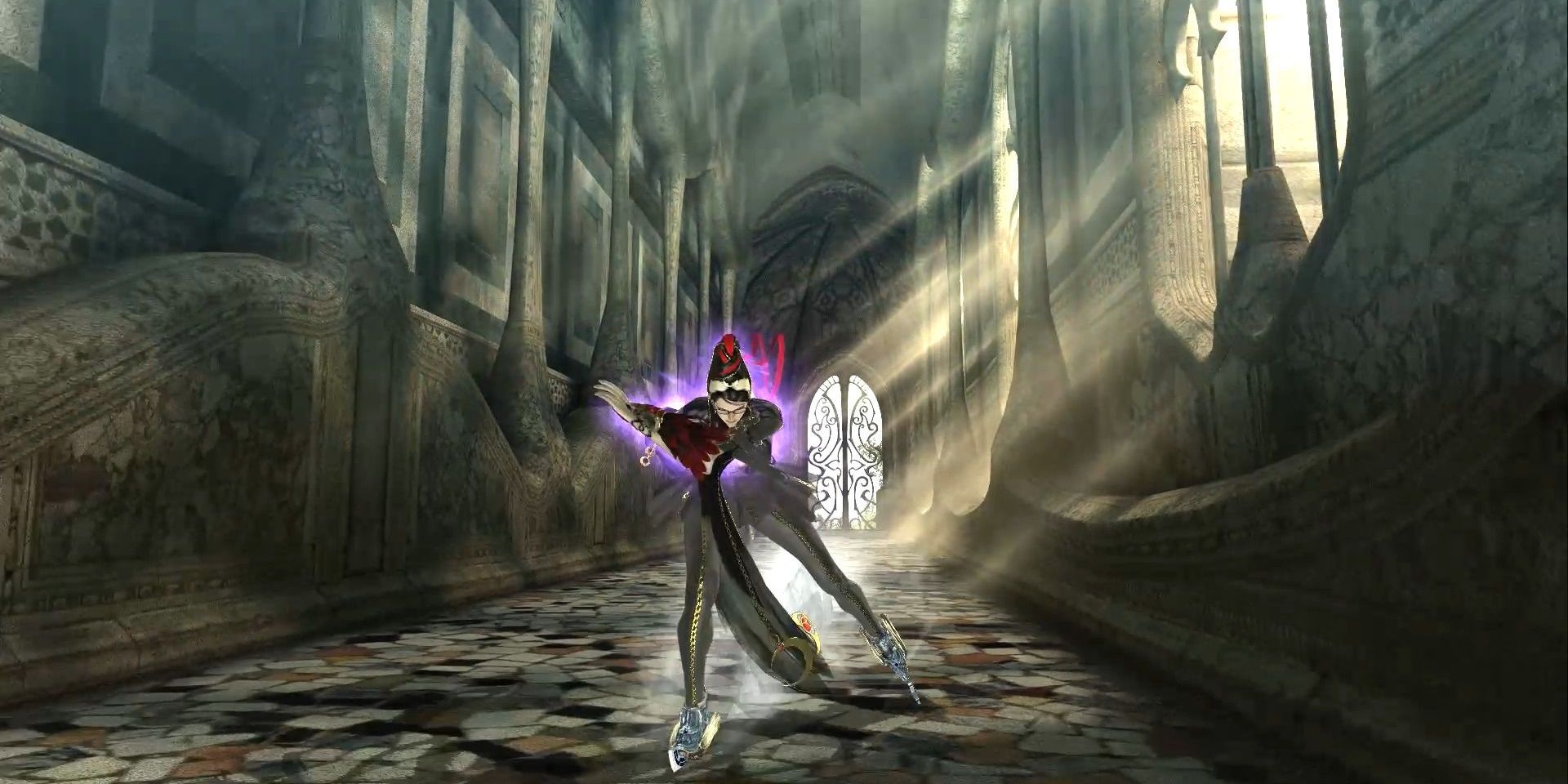 Bayonetta skating along with the Odette ice skates