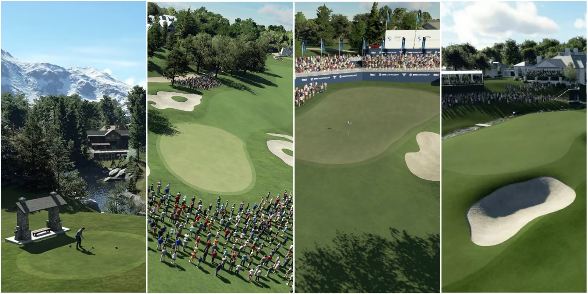 Four holes show off the variety of golf courses in PGA Tour 2K23.