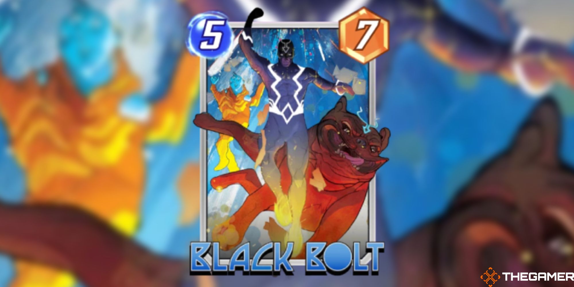 Marvel Snap - Black Bolt Variant on a blurred background
