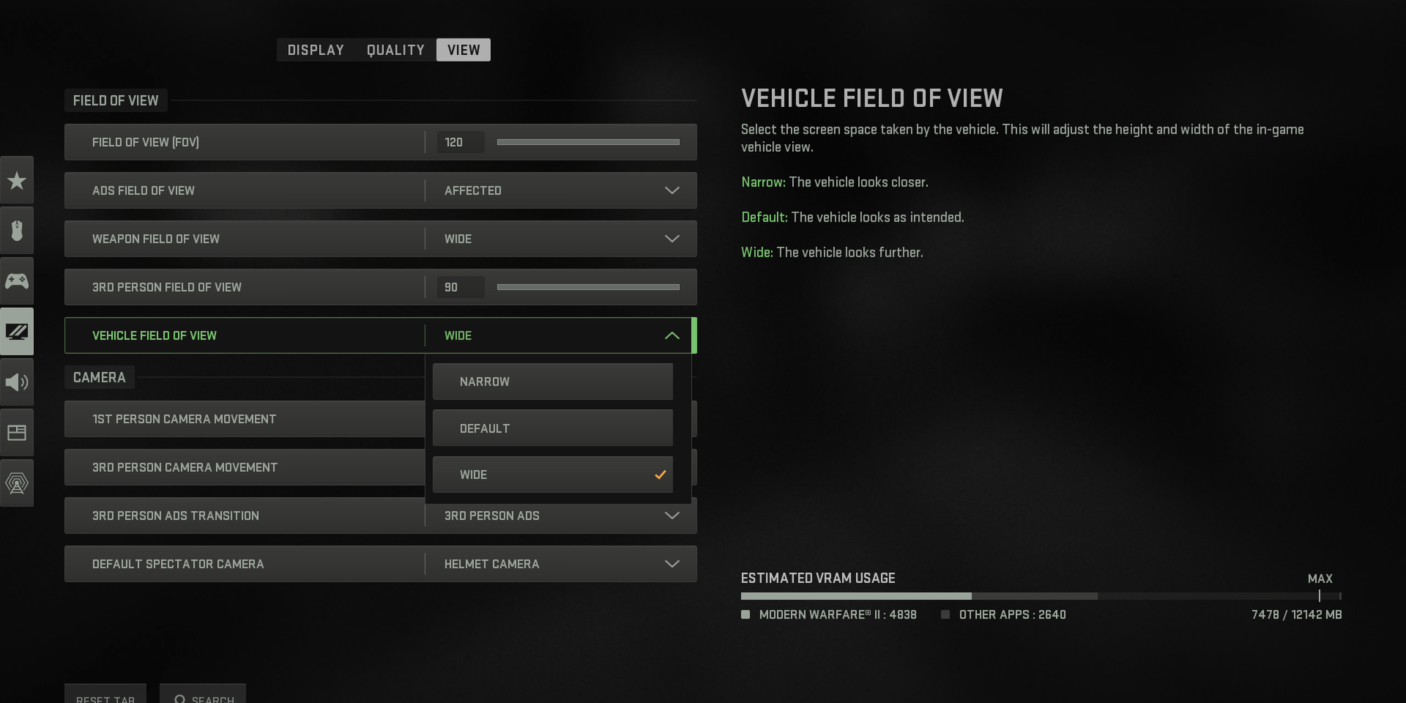 The graphics settings menu in Modern Warfare 2