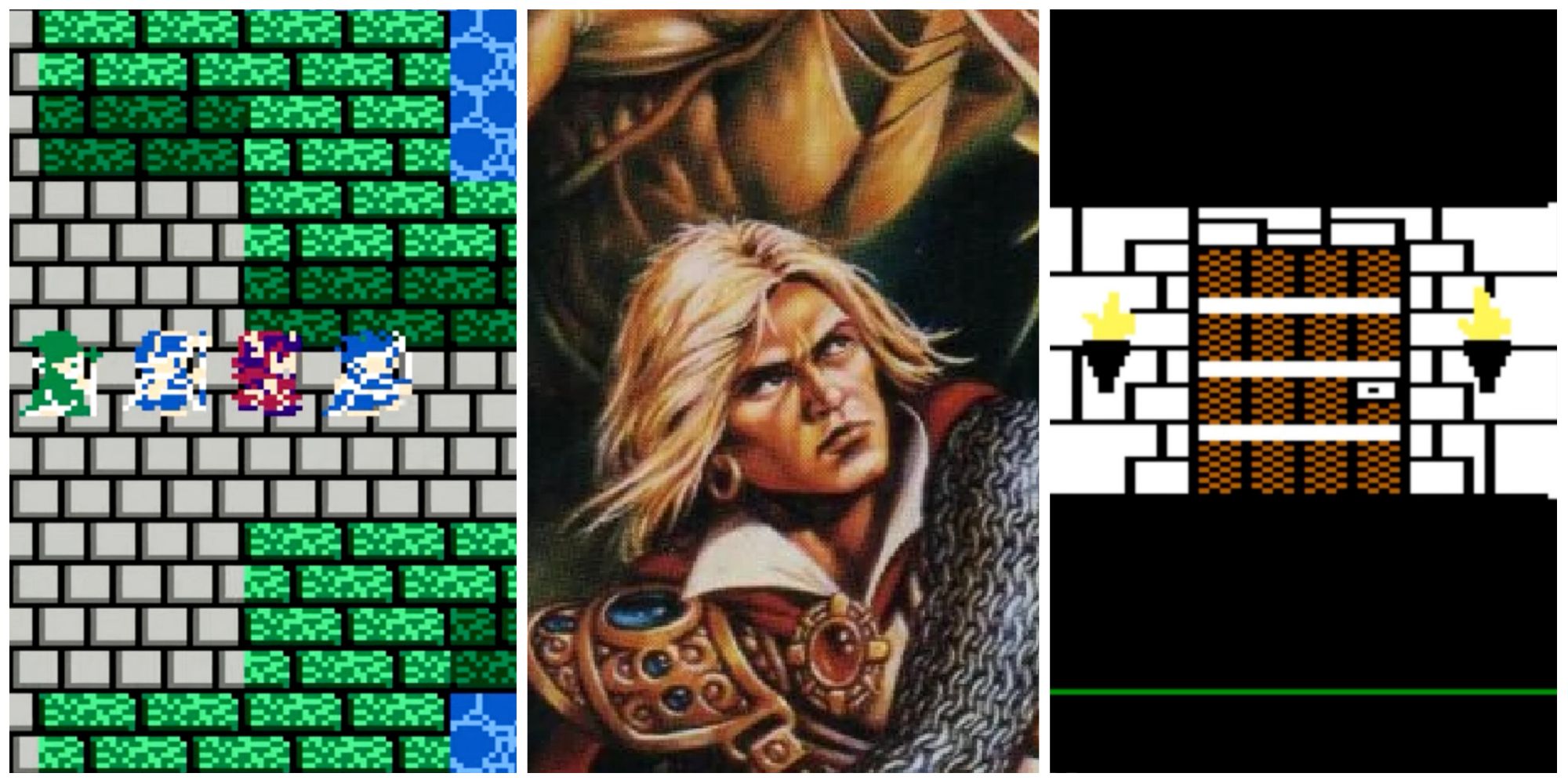 A collage of images from Dragon Quest 3, Pool Of Radiance, and Might And Magic